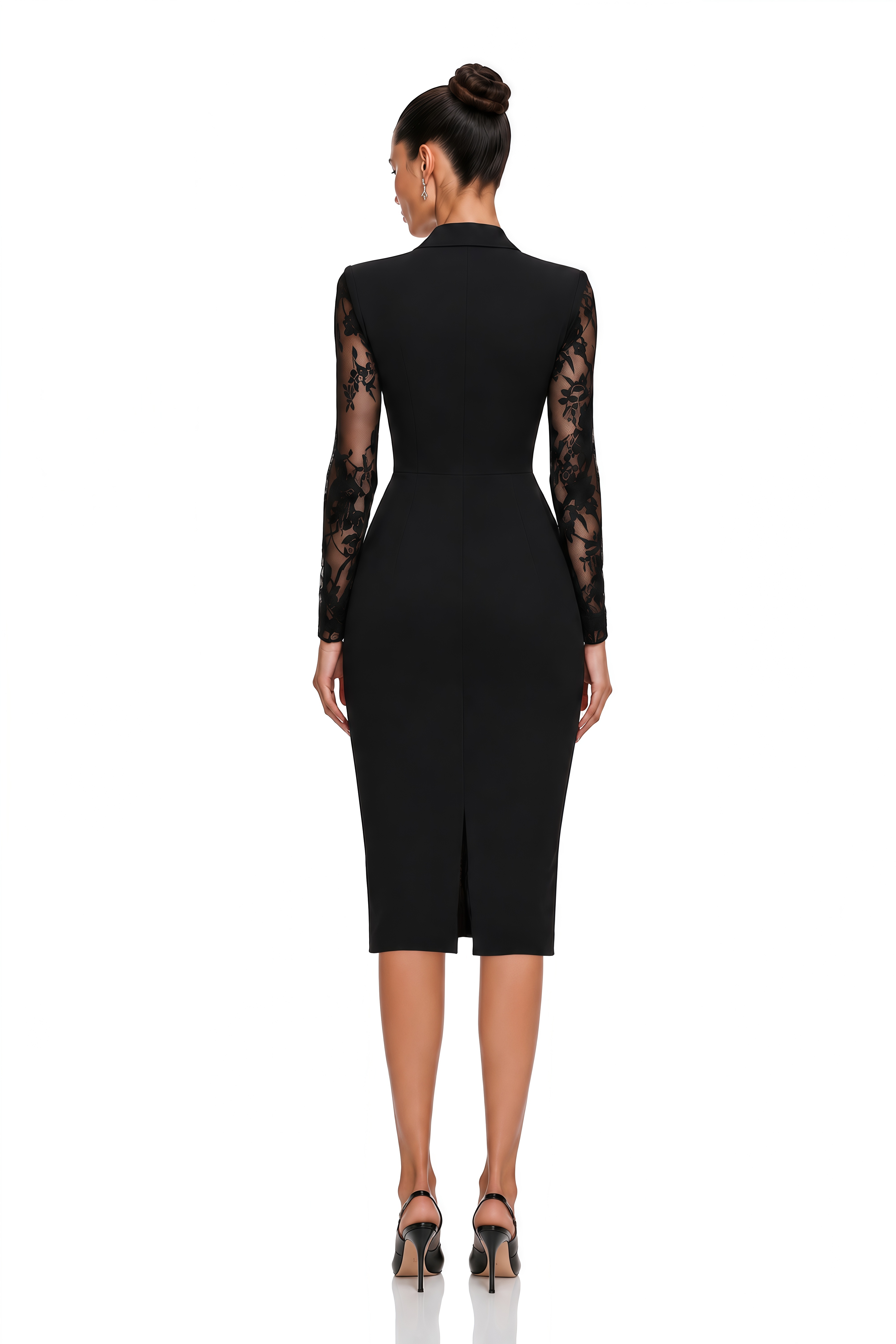 Avelisse Black Lace Sleeve Blazer Midi Dress