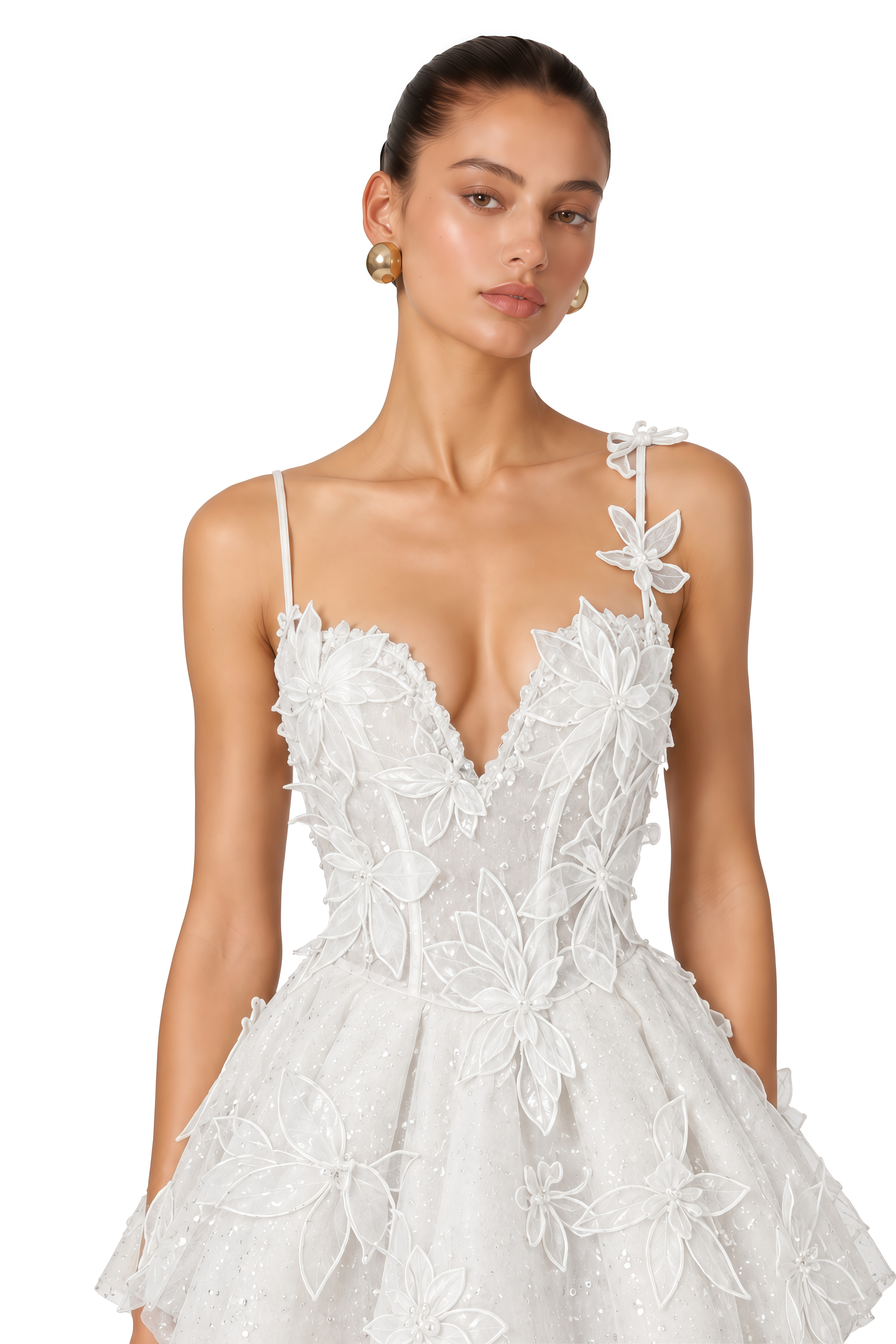 Avelisse White 3D Floral Corset Mini Dress