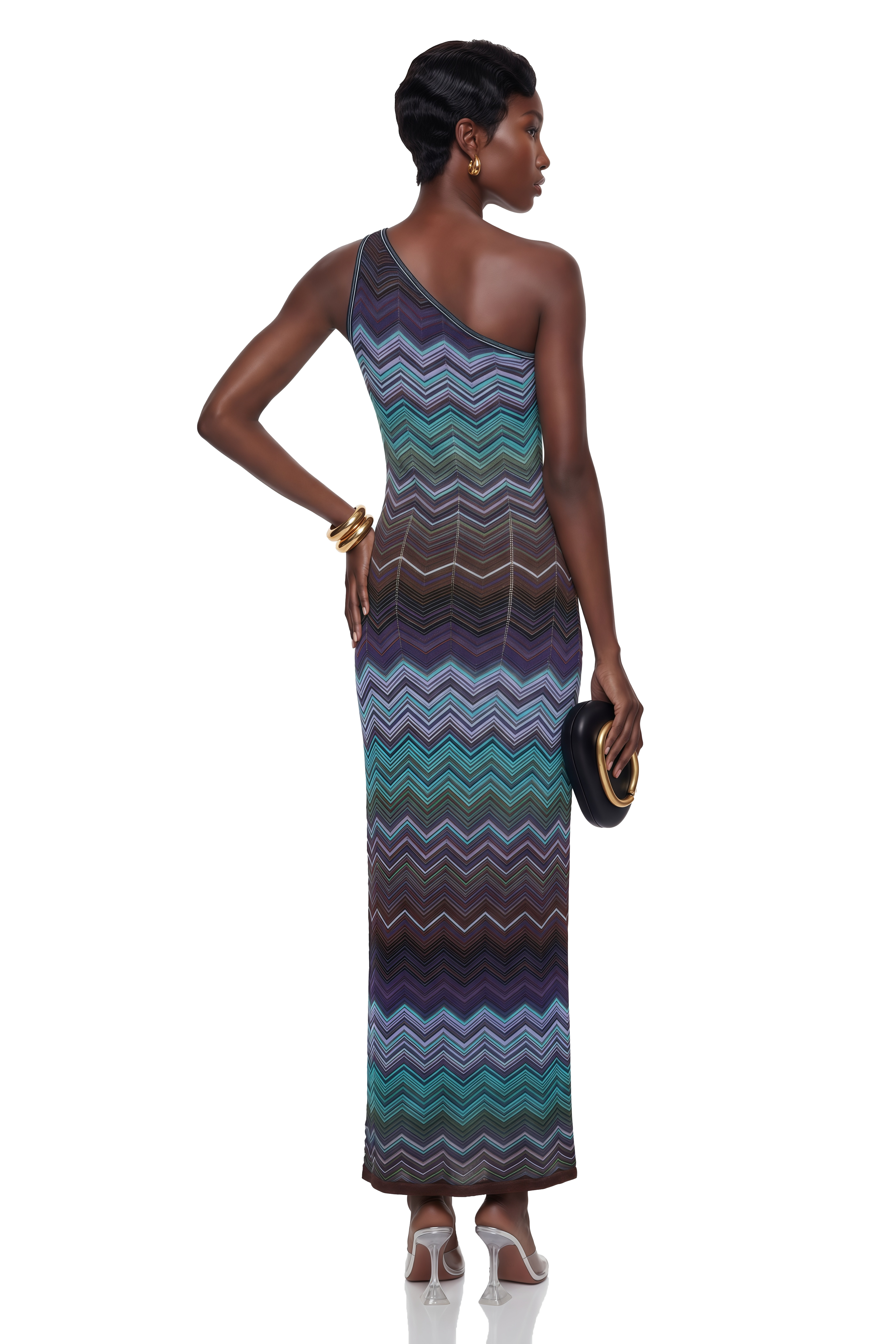 Avery Blue Knit Maxi Dress with Wave Pattern