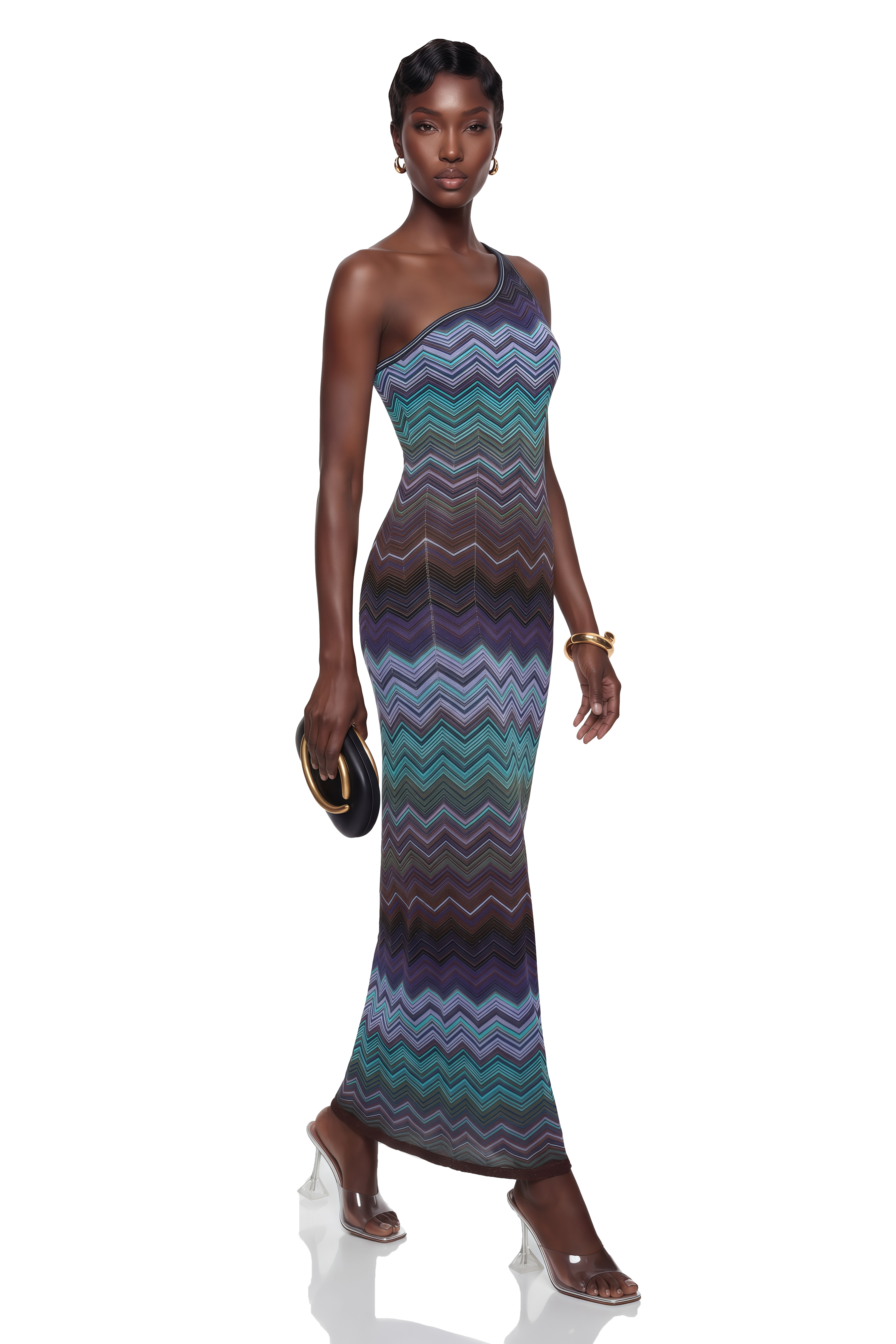 Avery Blue Knit Maxi Dress with Wave Pattern
