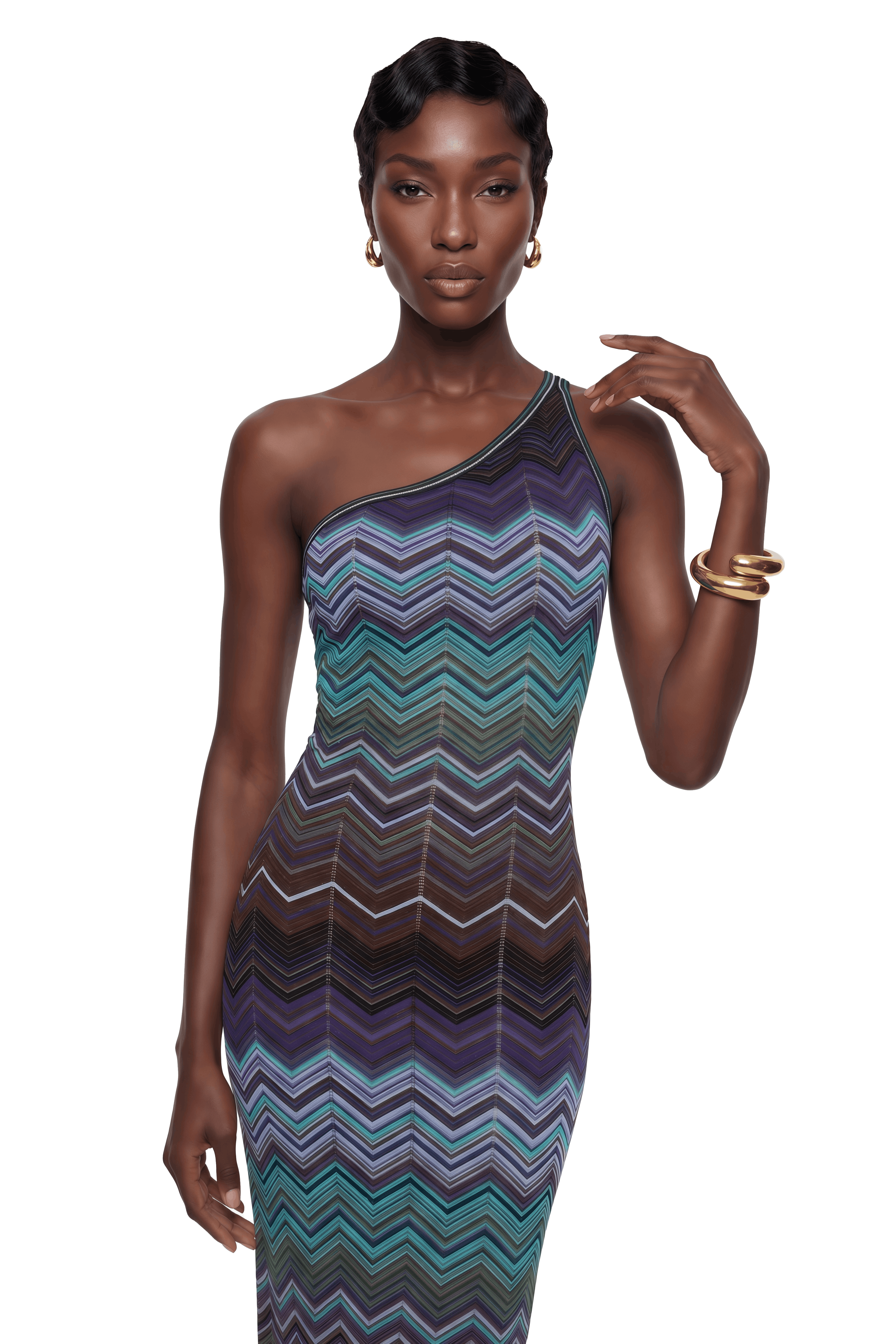 Avery Blue Knit Maxi Dress with Wave Pattern