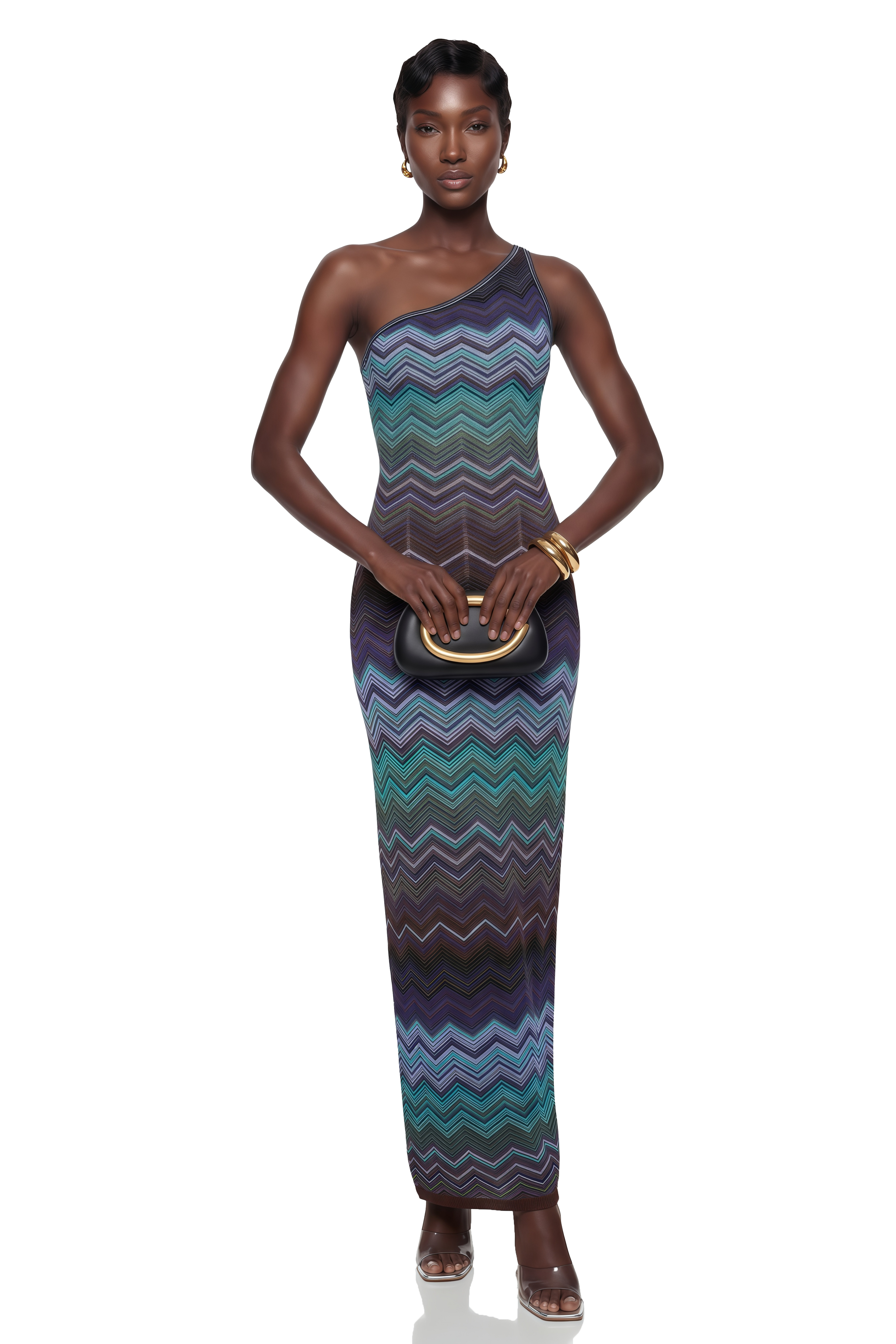 Avery Blue Knit Maxi Dress with Wave Pattern