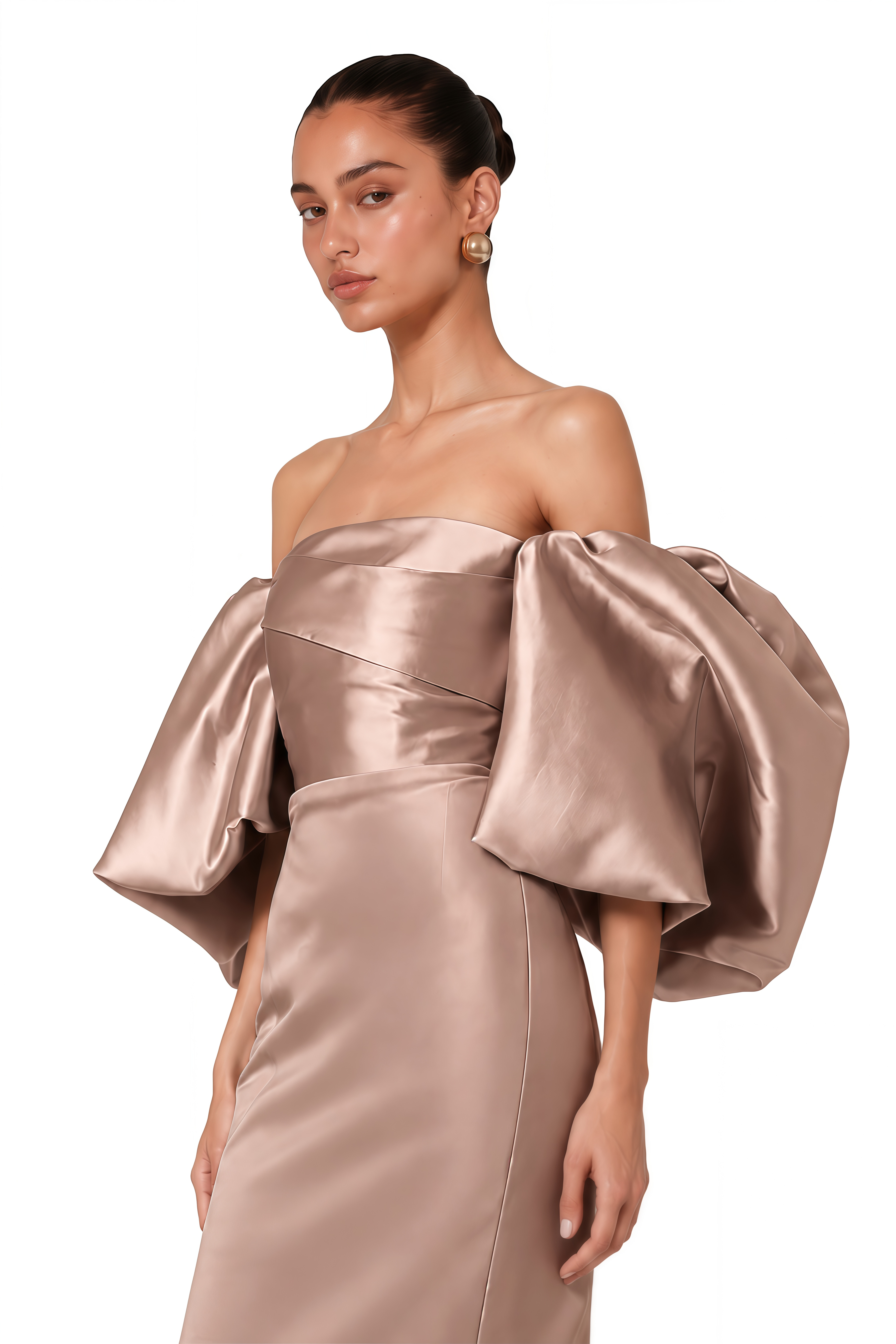 Avery Dusty Pink Off Shoulder Puff Sleeve Satin Maxi Dress