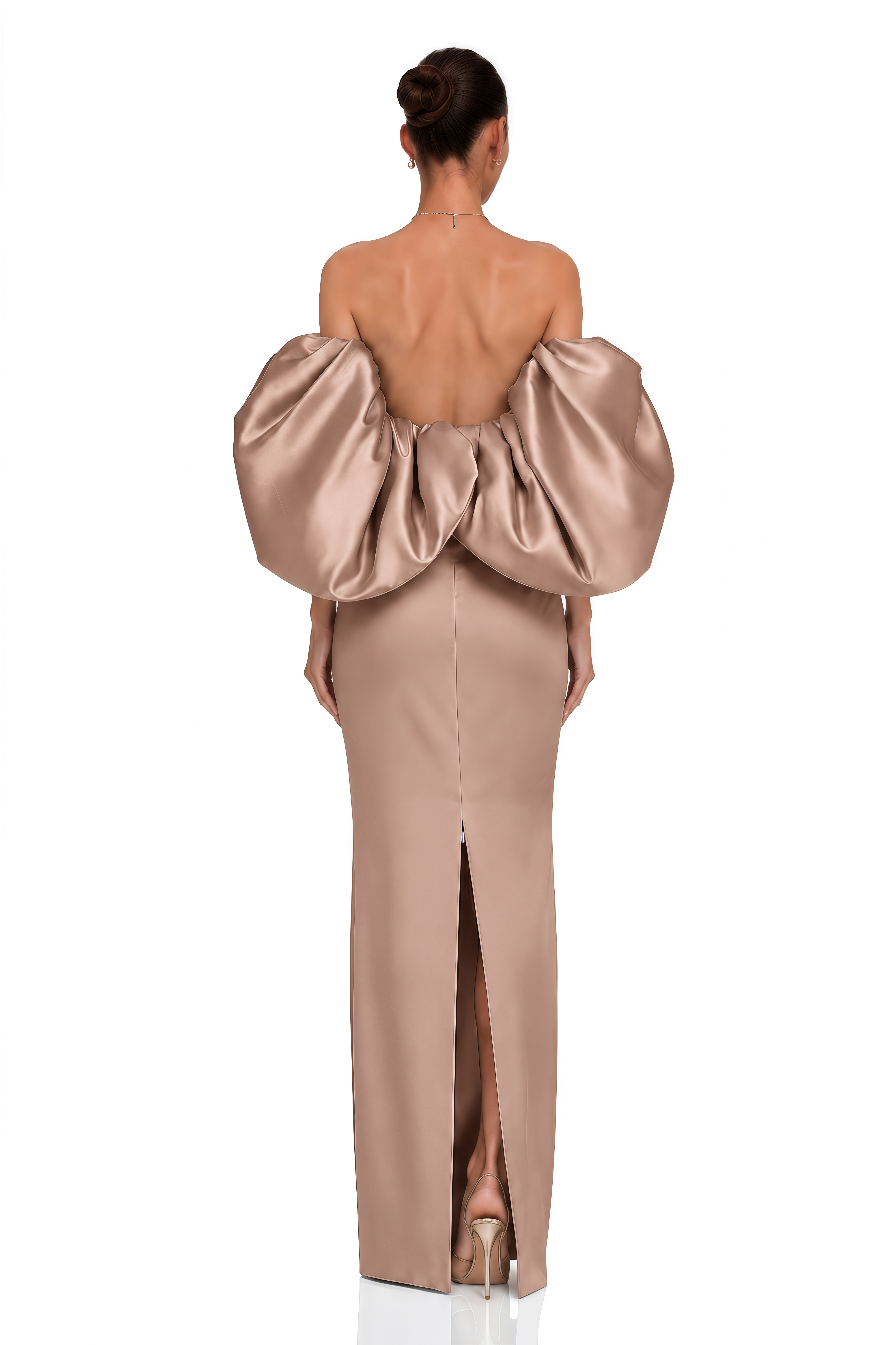 Avery Dusty Pink Off Shoulder Puff Sleeve Satin Maxi Dress