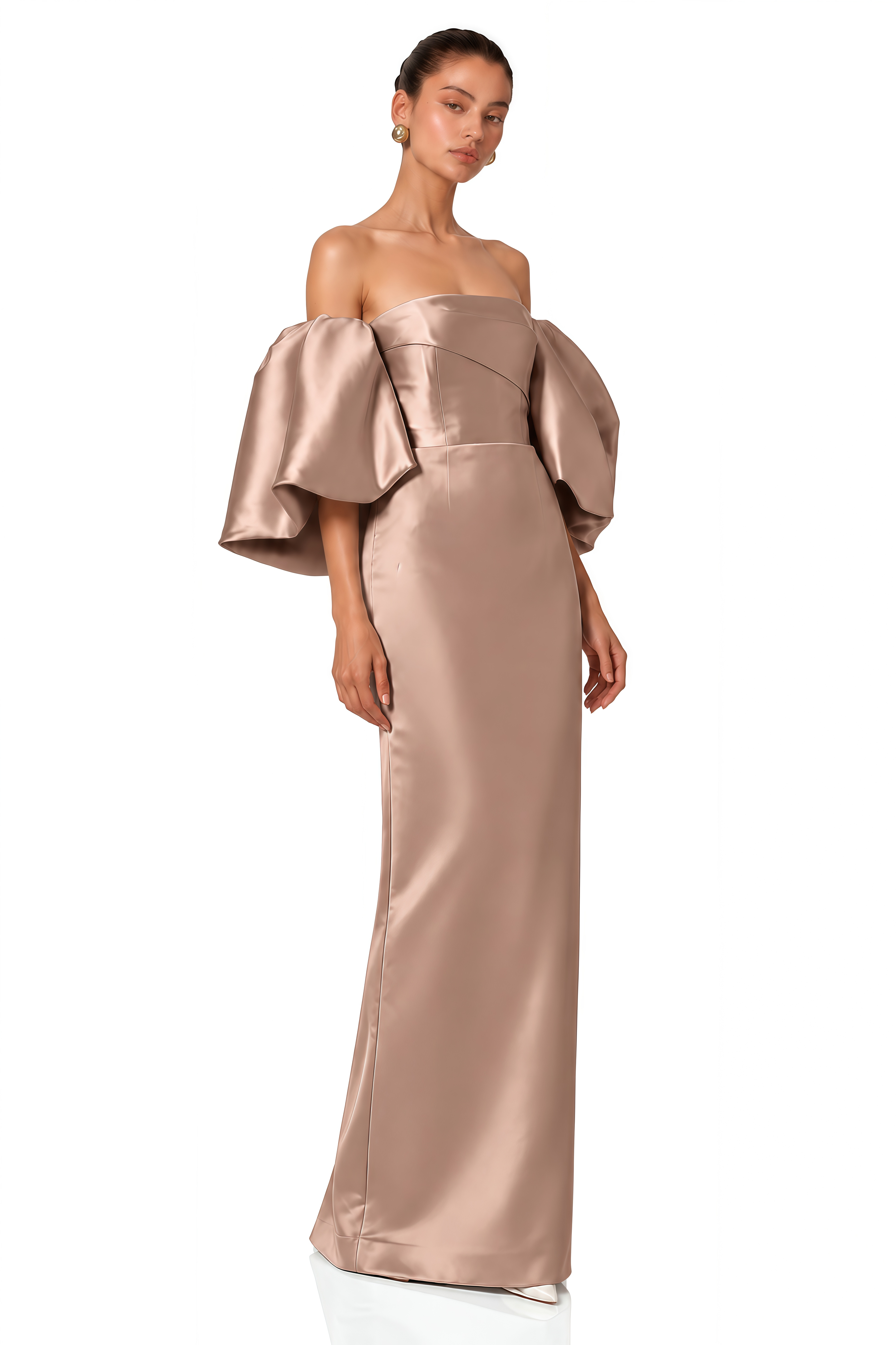 Avery Dusty Pink Off Shoulder Puff Sleeve Satin Maxi Dress