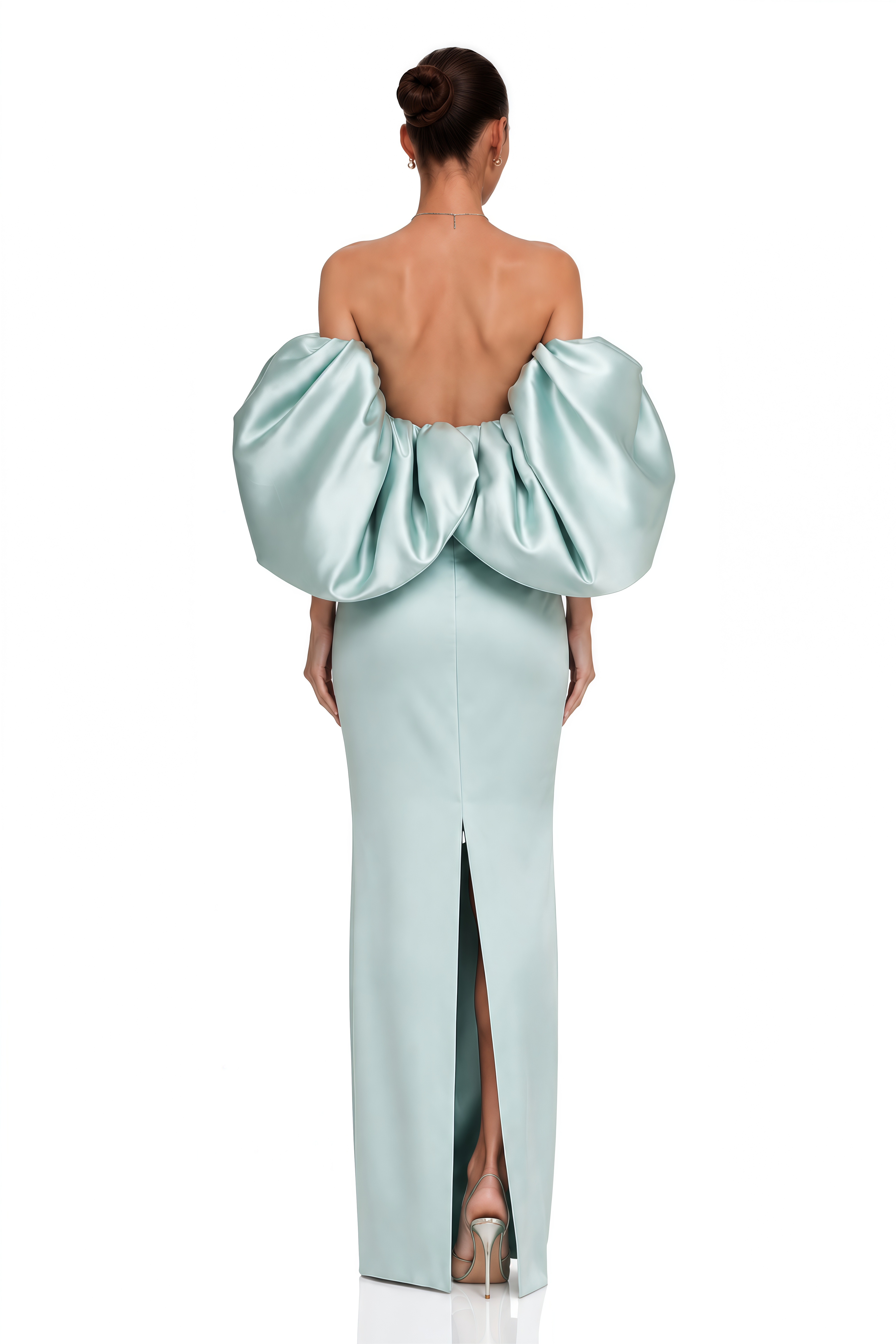 Avery Mint Green Off Shoulder Puff Sleeve Satin Maxi Dress