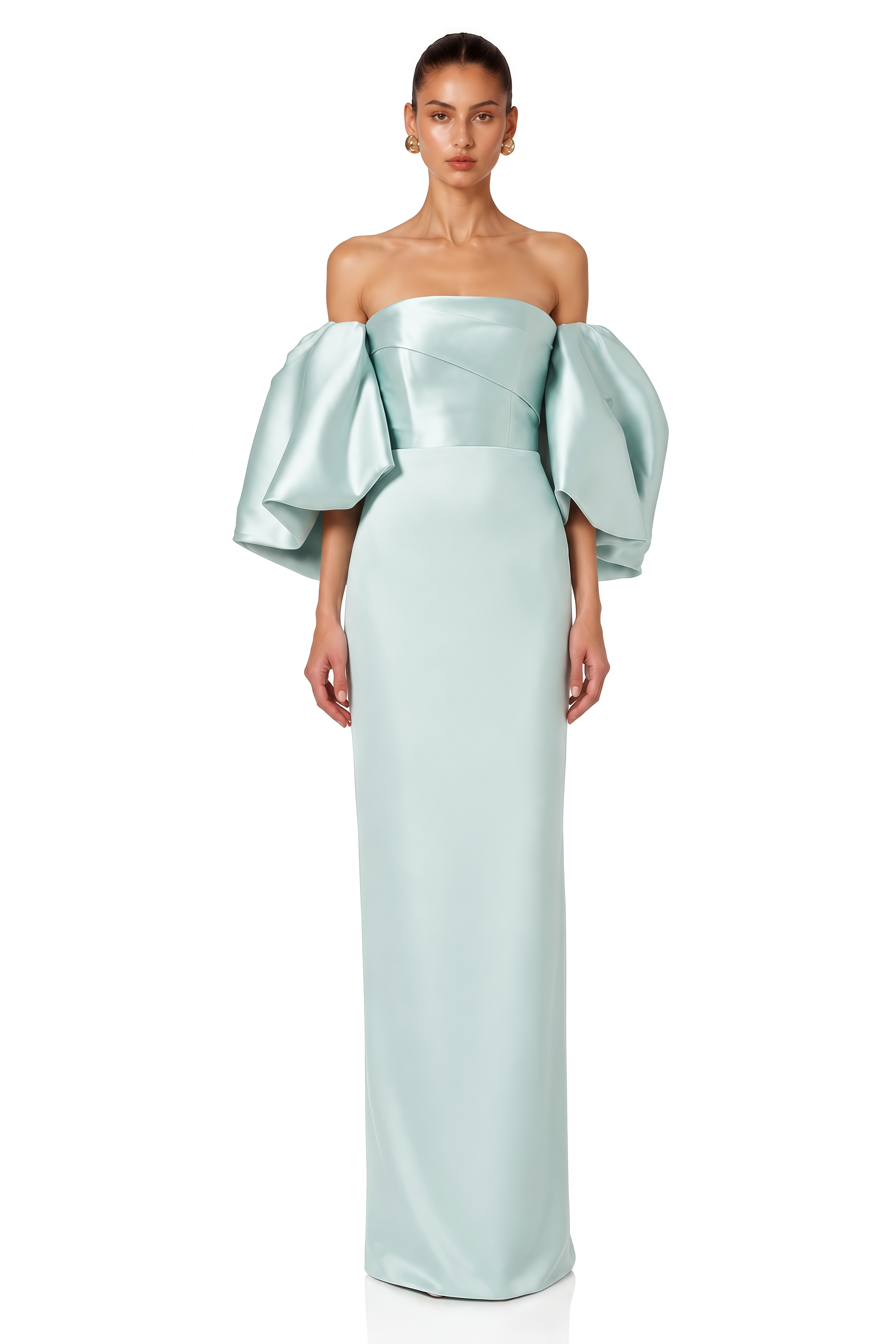 Avery Mint Green Off Shoulder Puff Sleeve Satin Maxi Dress