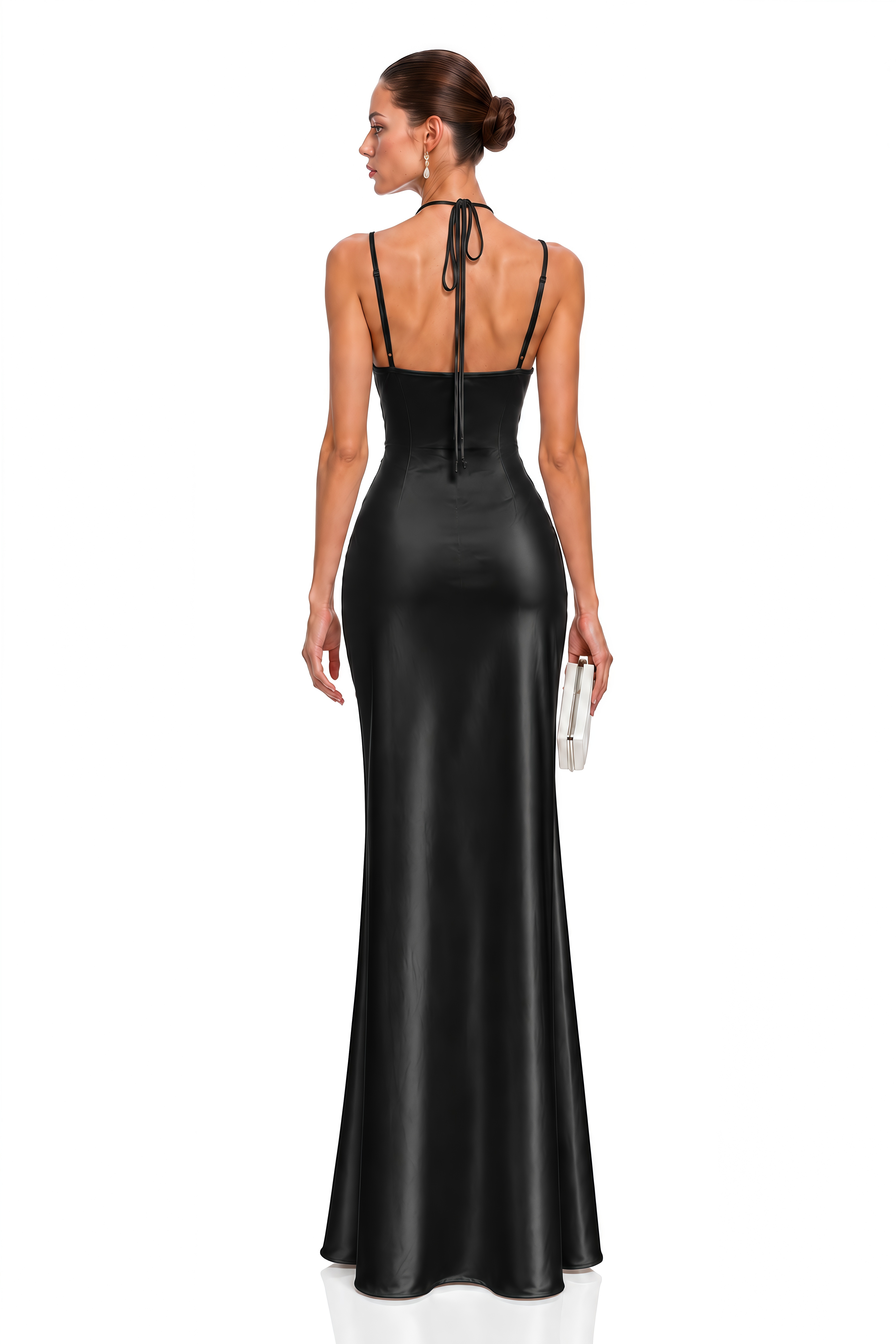 Avielle Black Lace Halterneck Satin Maxi Dress
