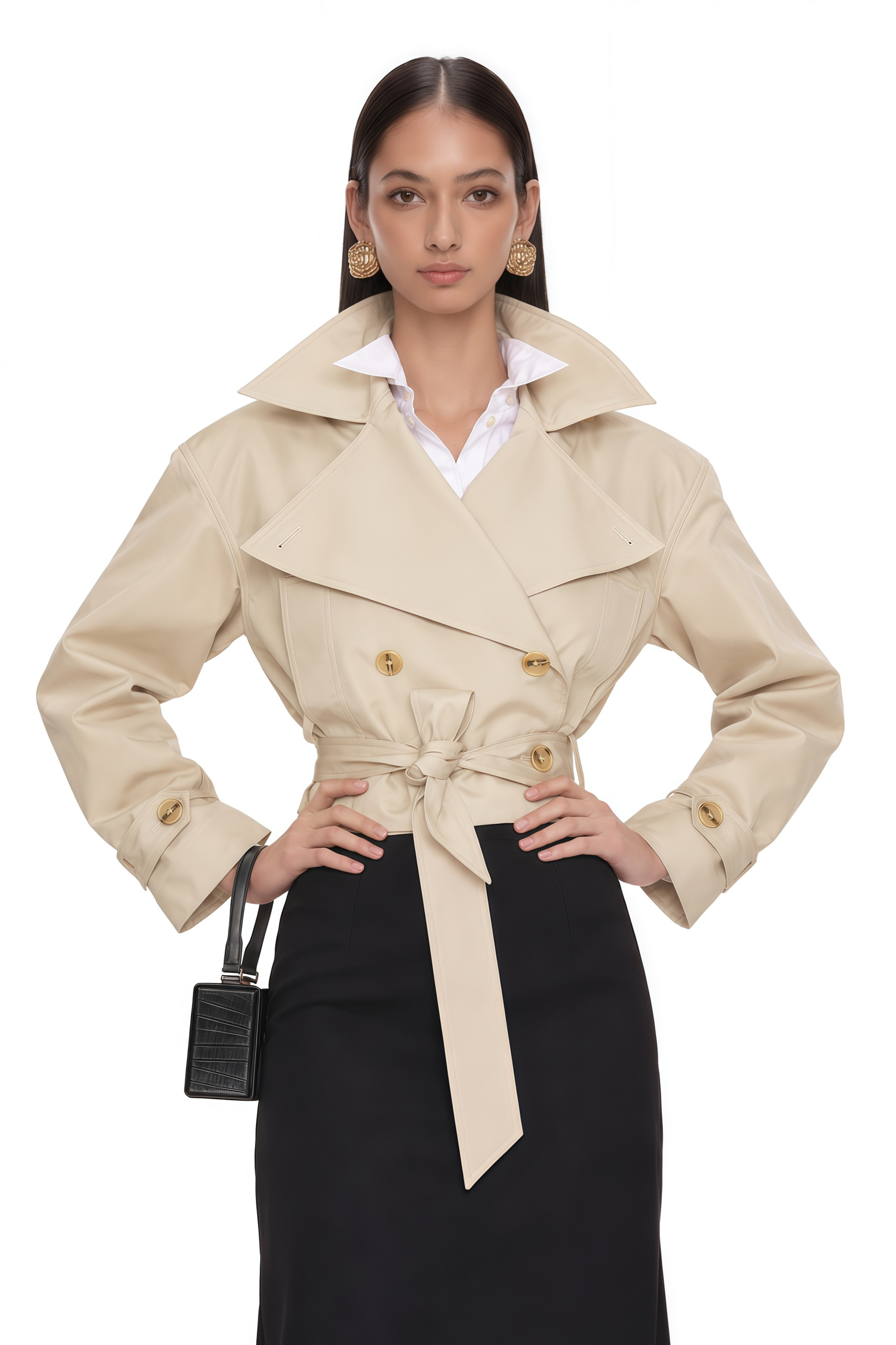 Avril Khaki Double-Breasted Short Trench Coat