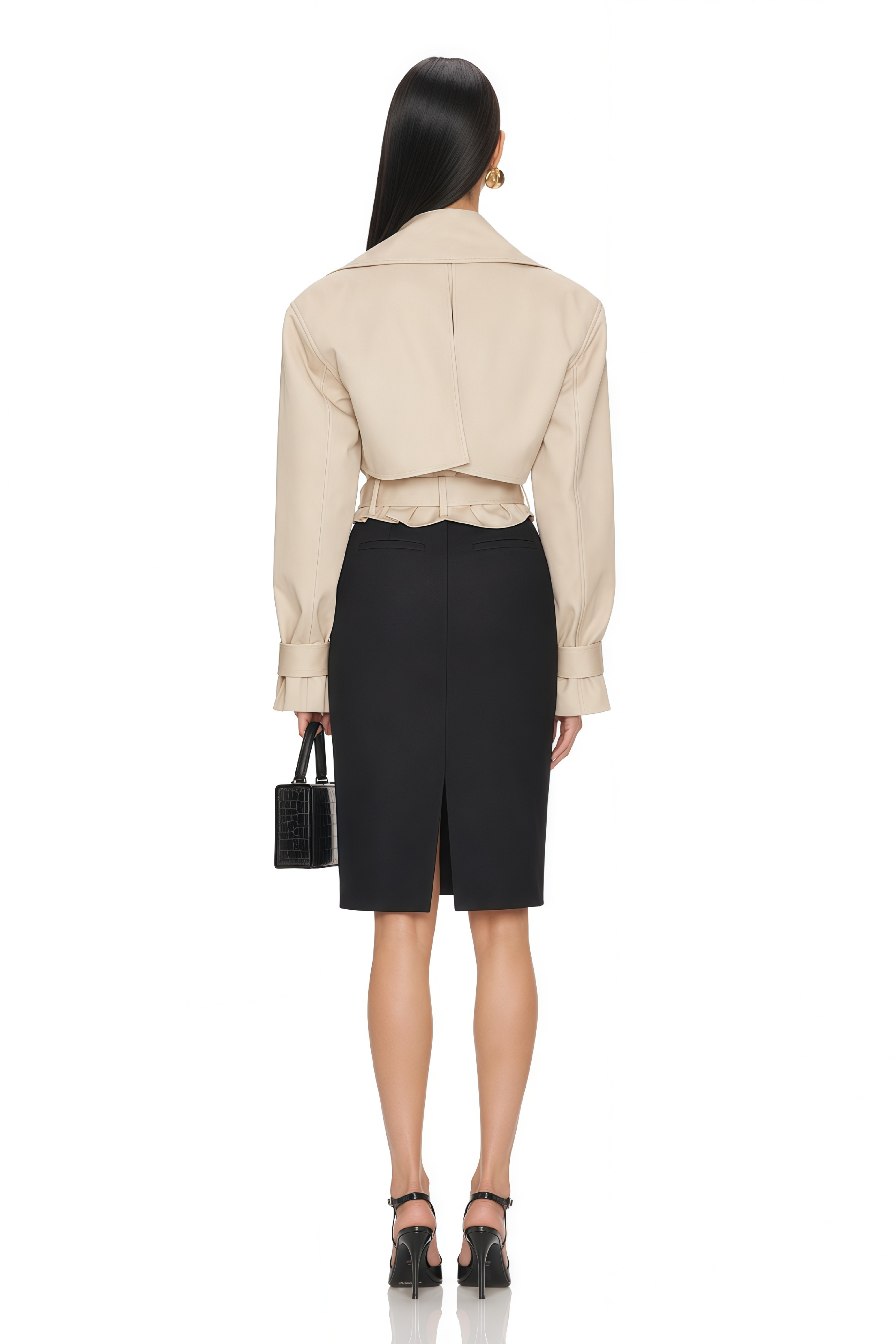 Avril Khaki Double-Breasted Short Trench Coat