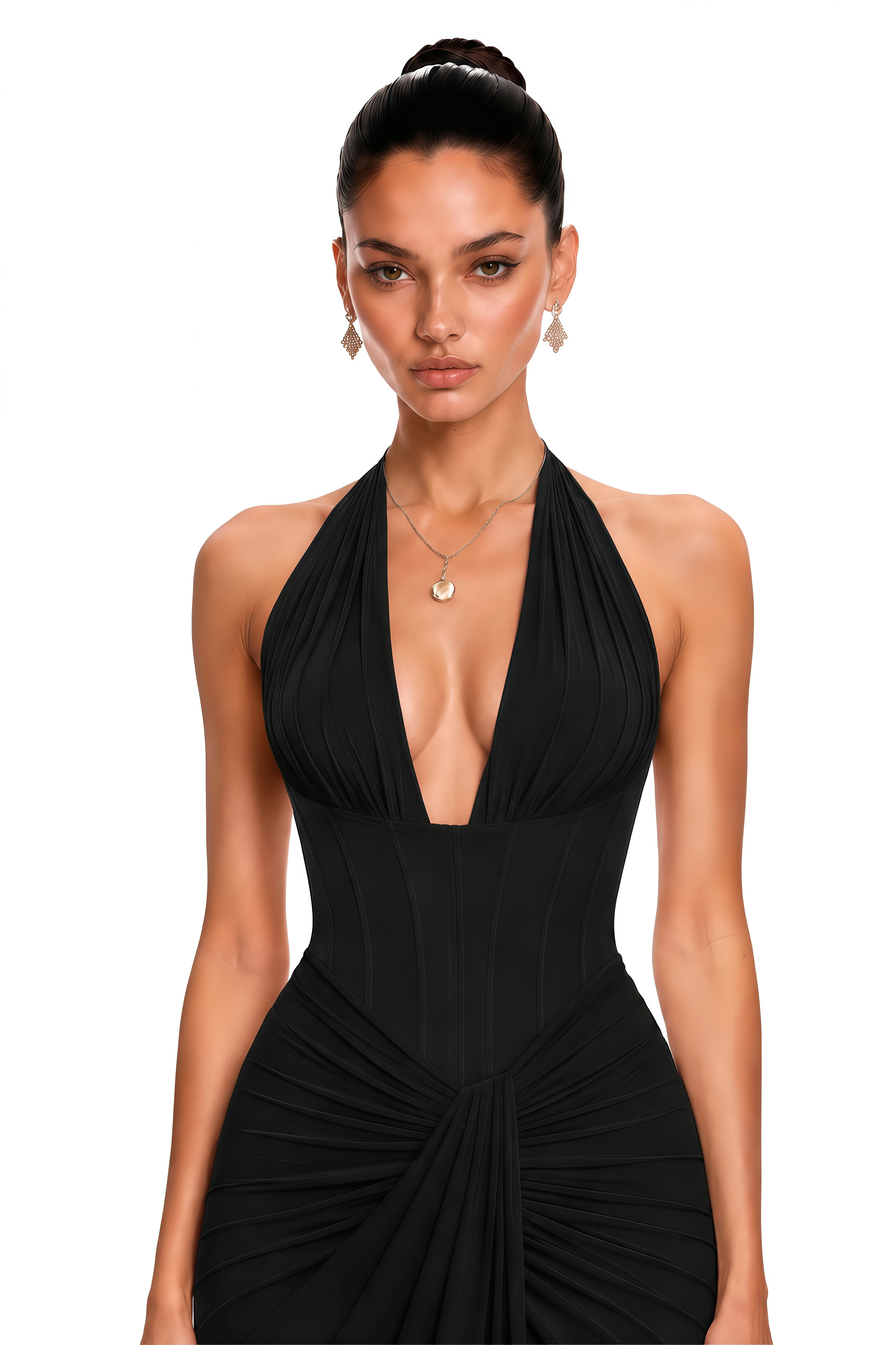 Ayesha Black Halterneck Ruched Maxi Dress