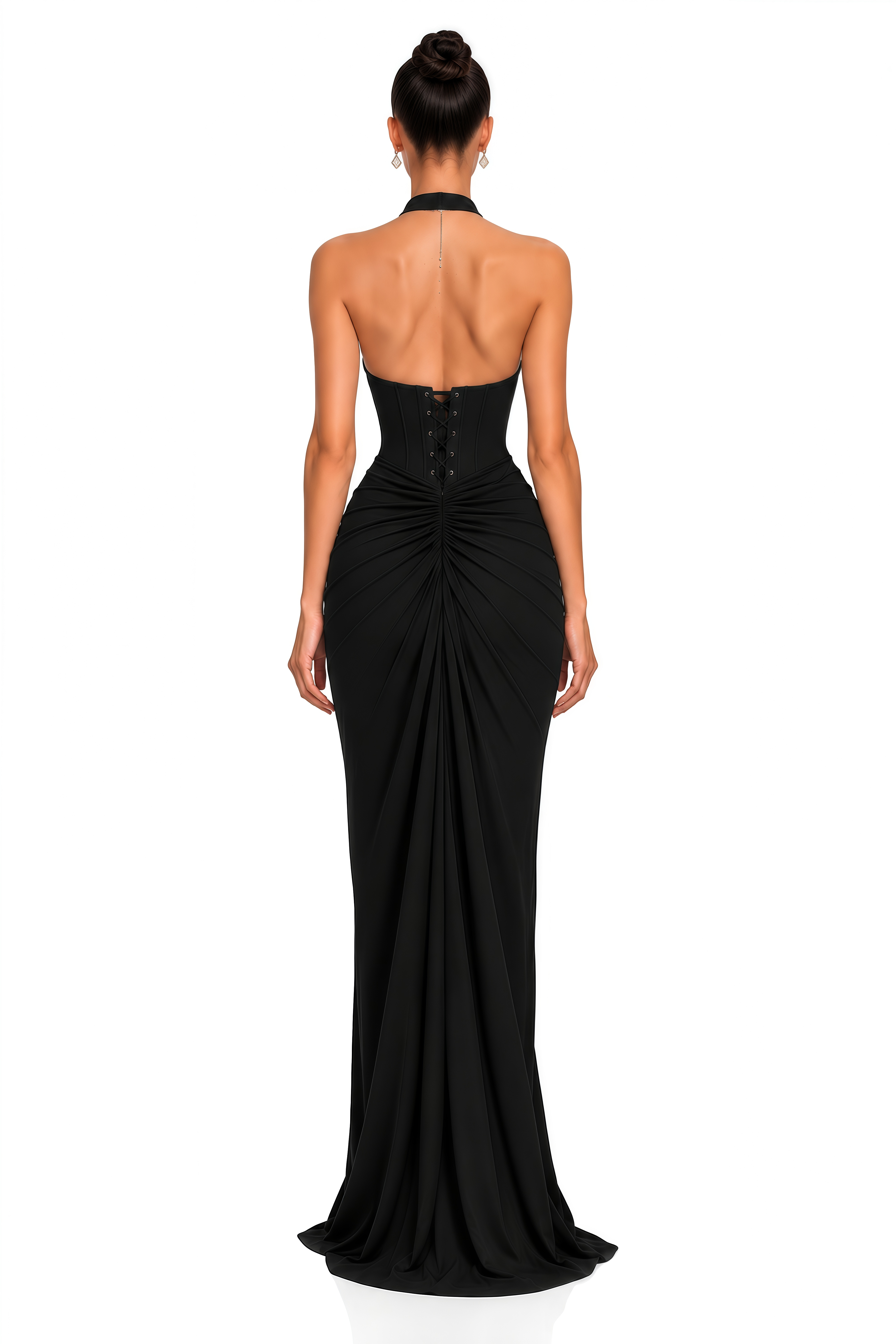 Ayesha Black Halterneck Ruched Maxi Dress