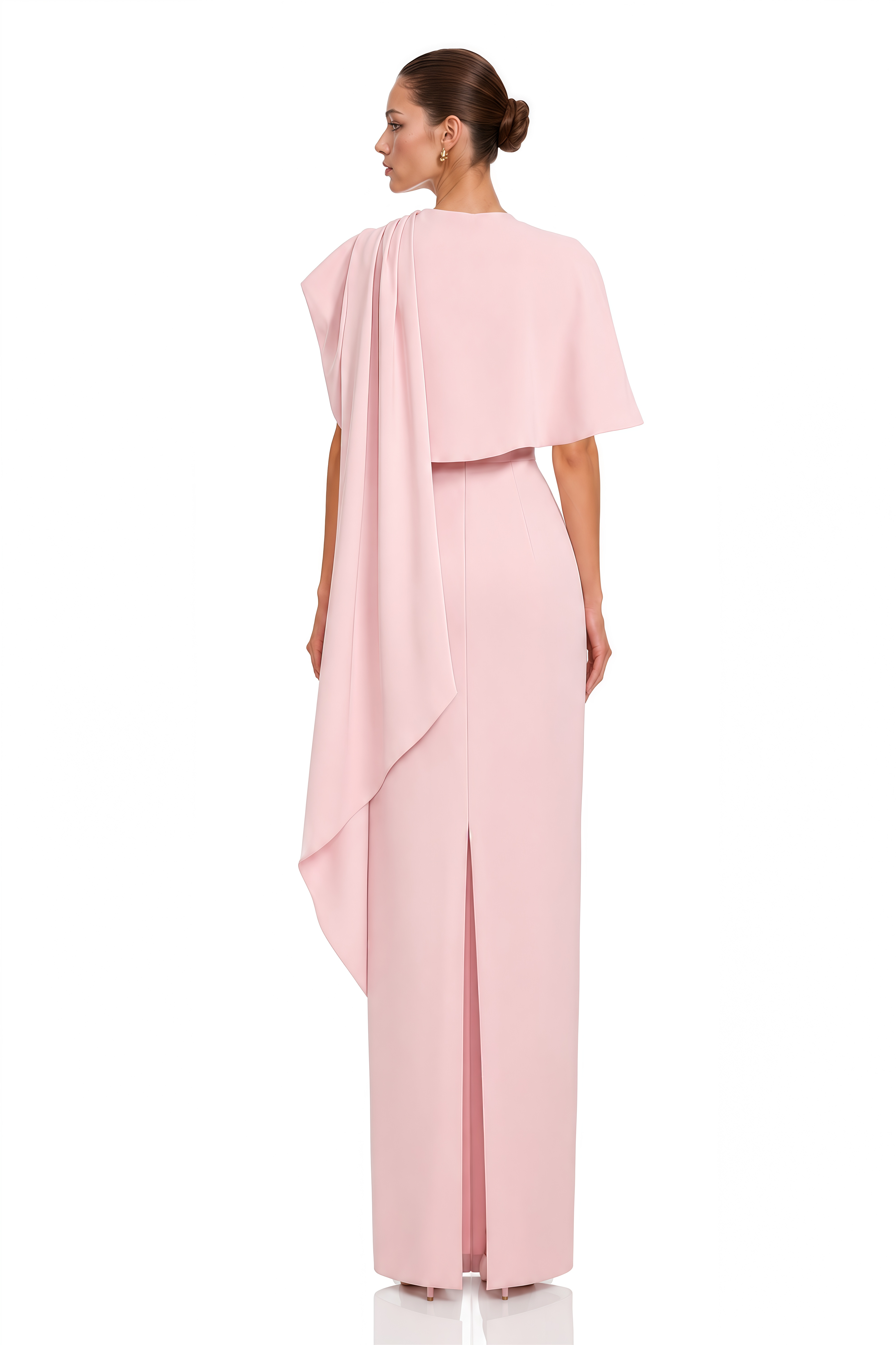 Ayesha Pink Embellished Draped Cape Maxi Dress