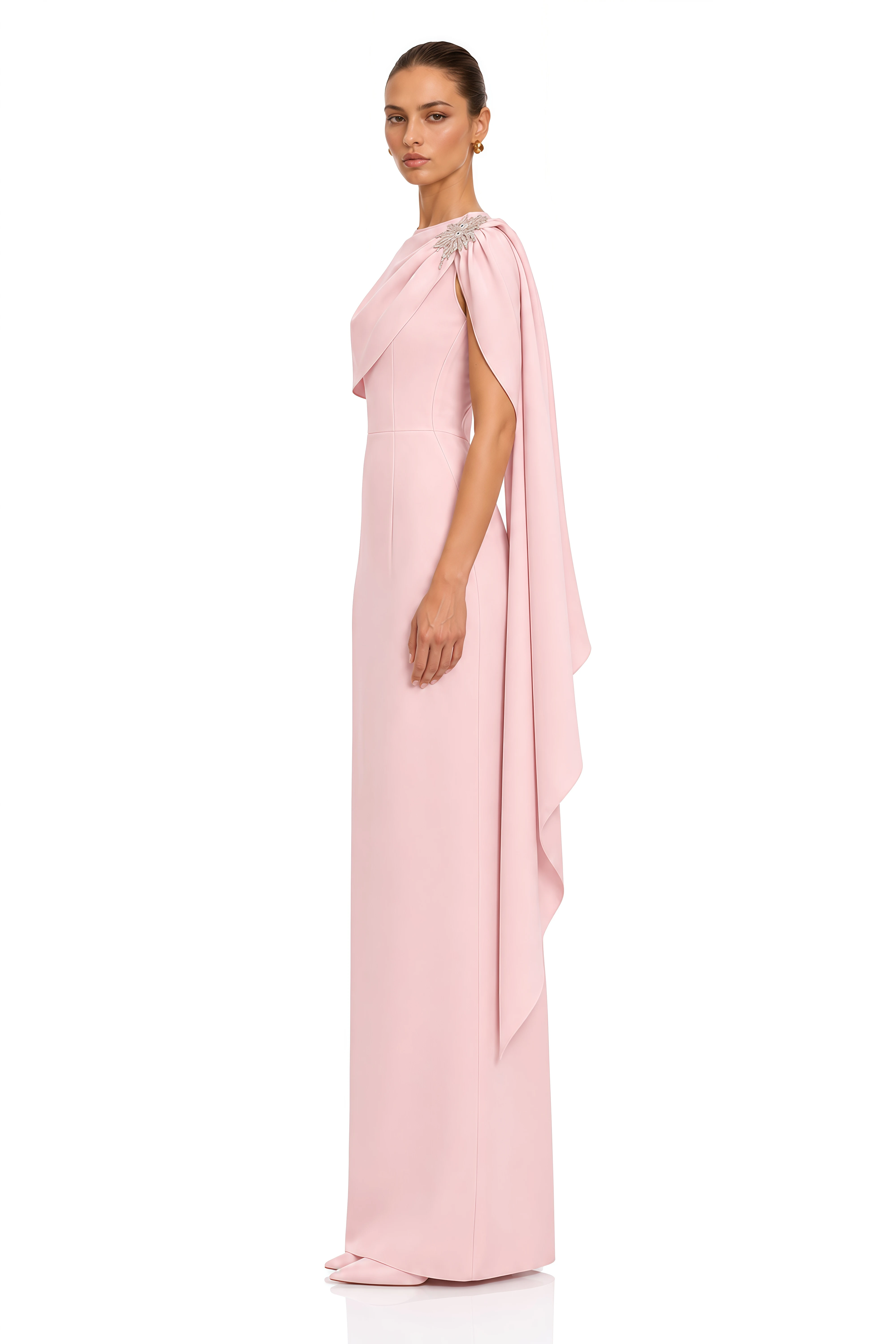 Ayesha Pink Embellished Draped Cape Maxi Dress