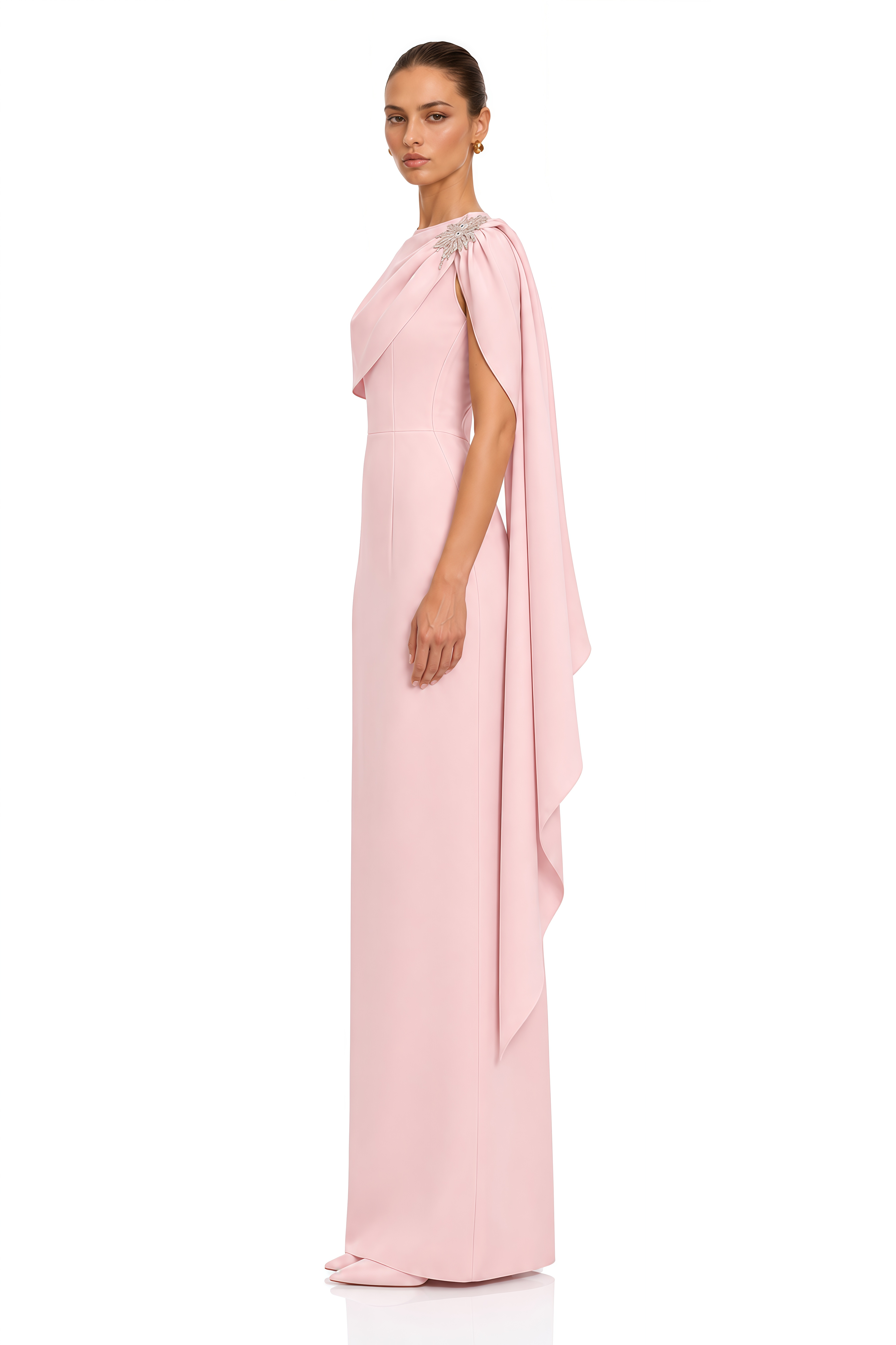 Ayesha Pink Embellished Draped Cape Maxi Dress