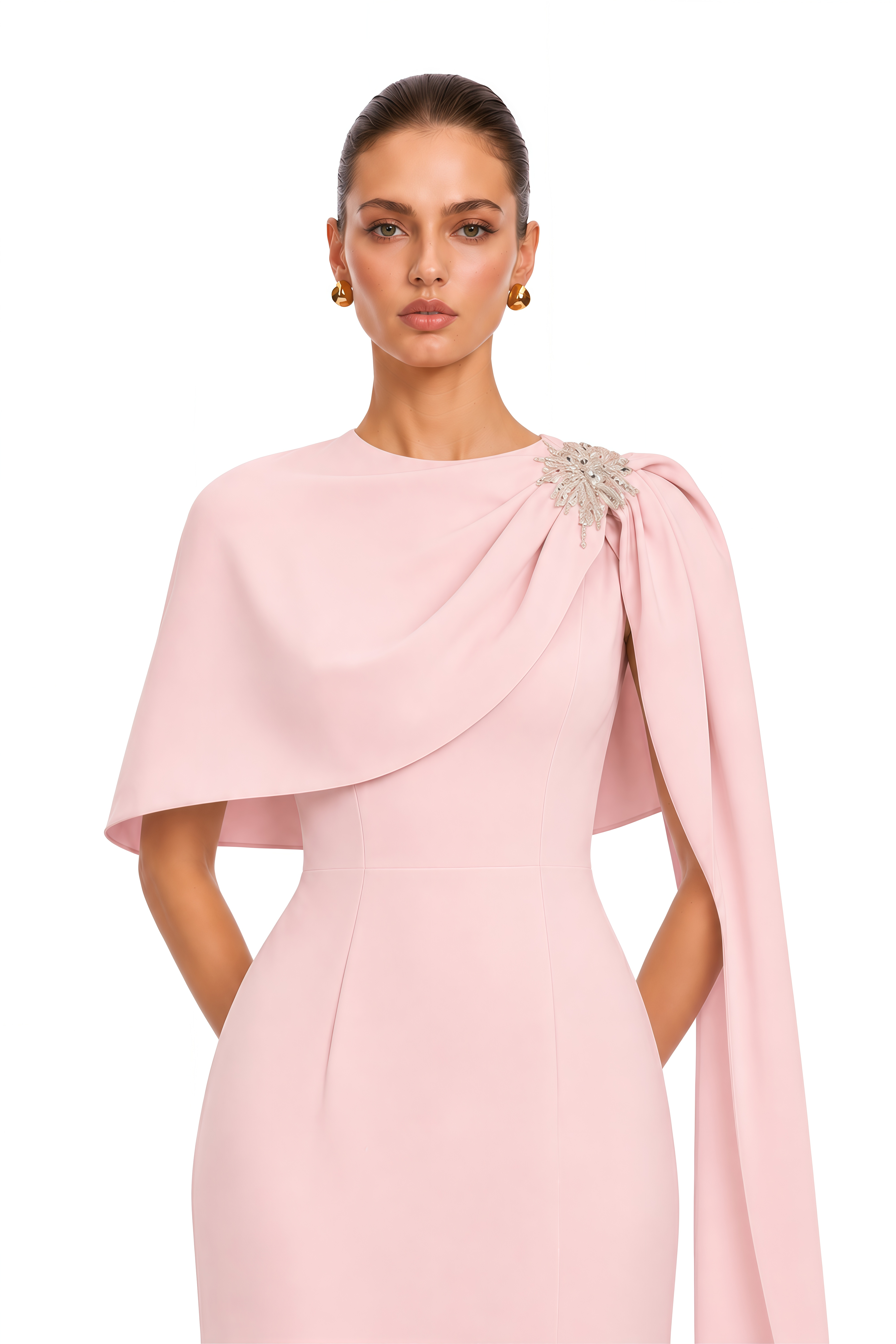 Ayesha Pink Embellished Draped Cape Maxi Dress