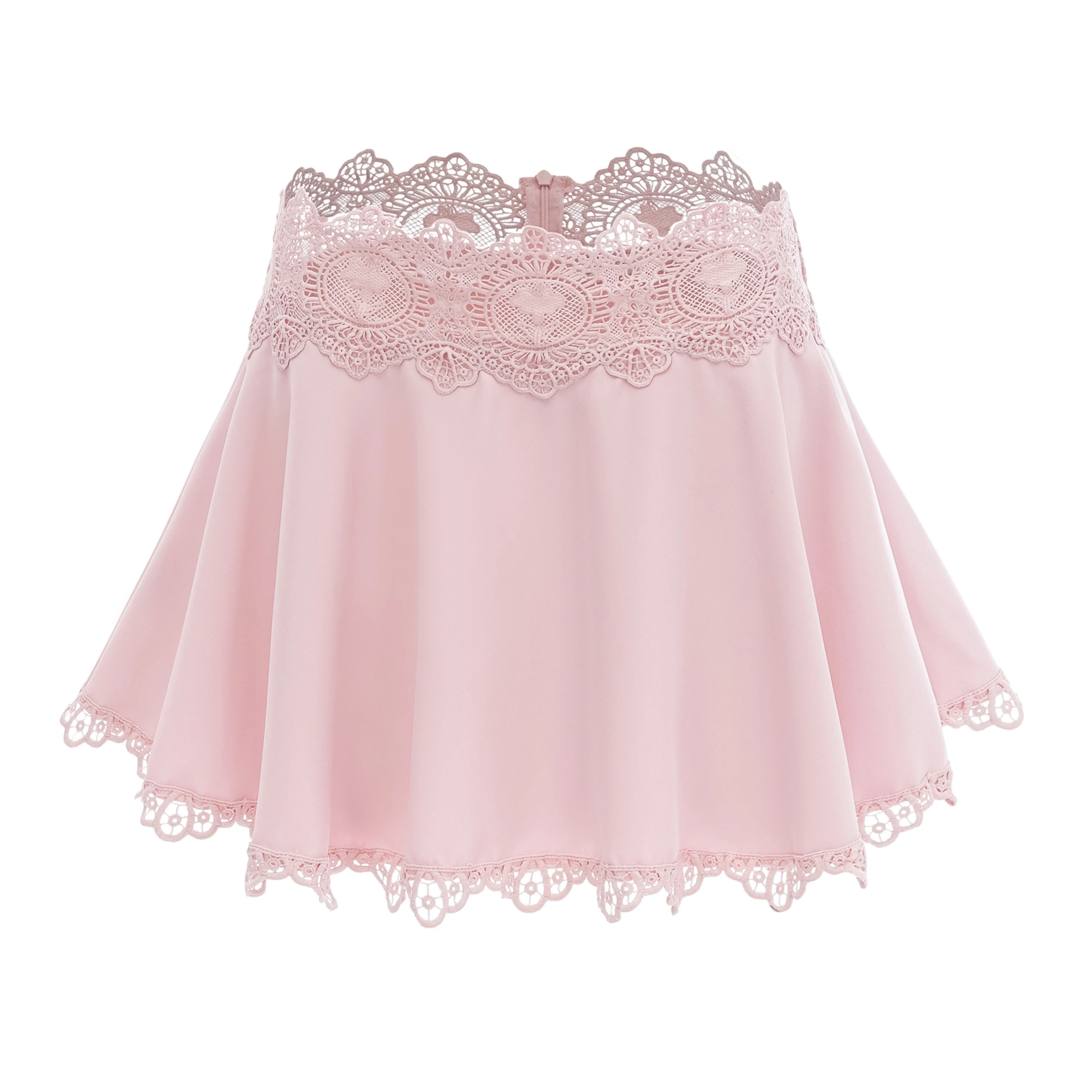 Ayla Pink Halterneck Top & Skirt Set with Lace Trim