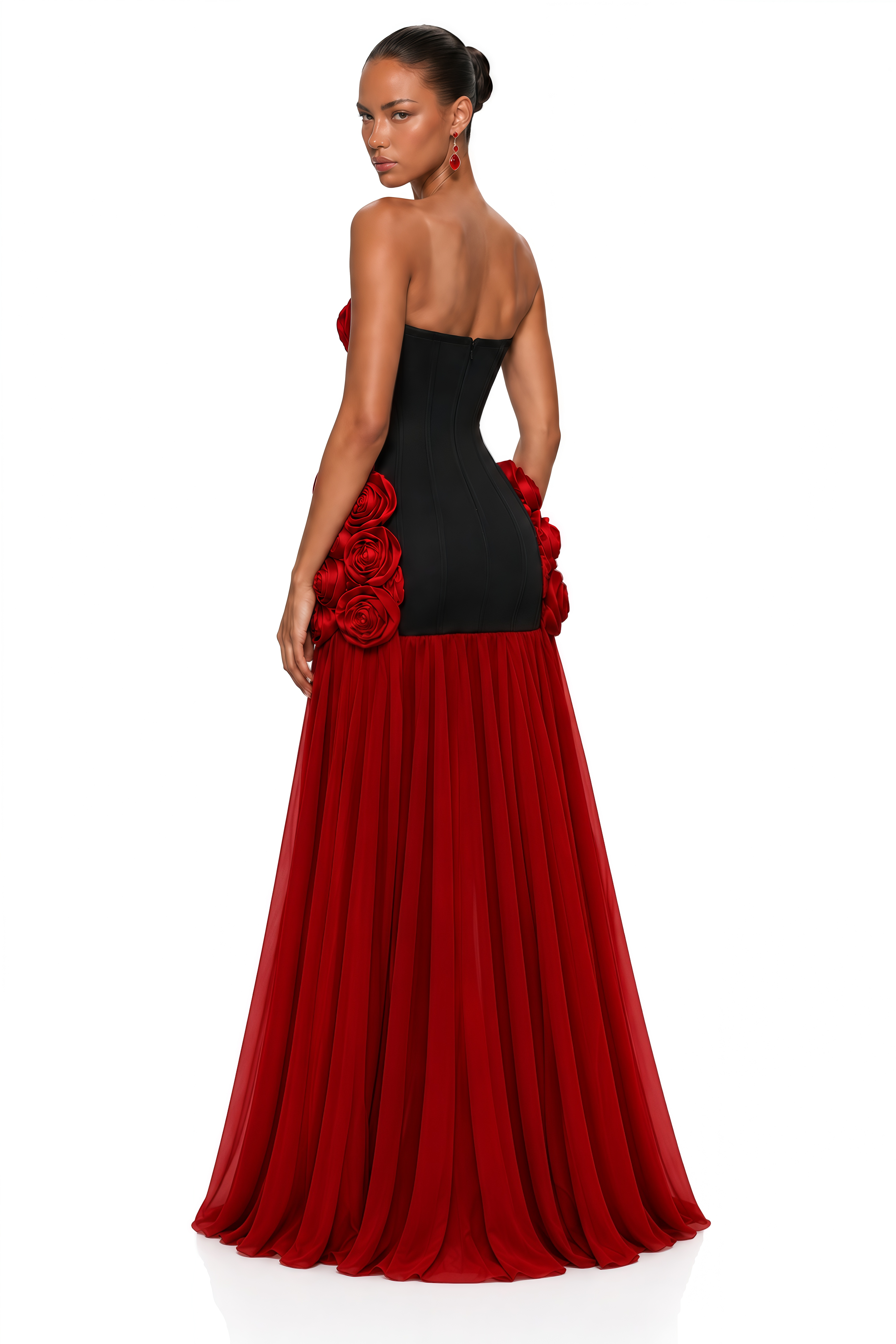 Azaria Red 3D Rose Corset High-Low Maxi Dress