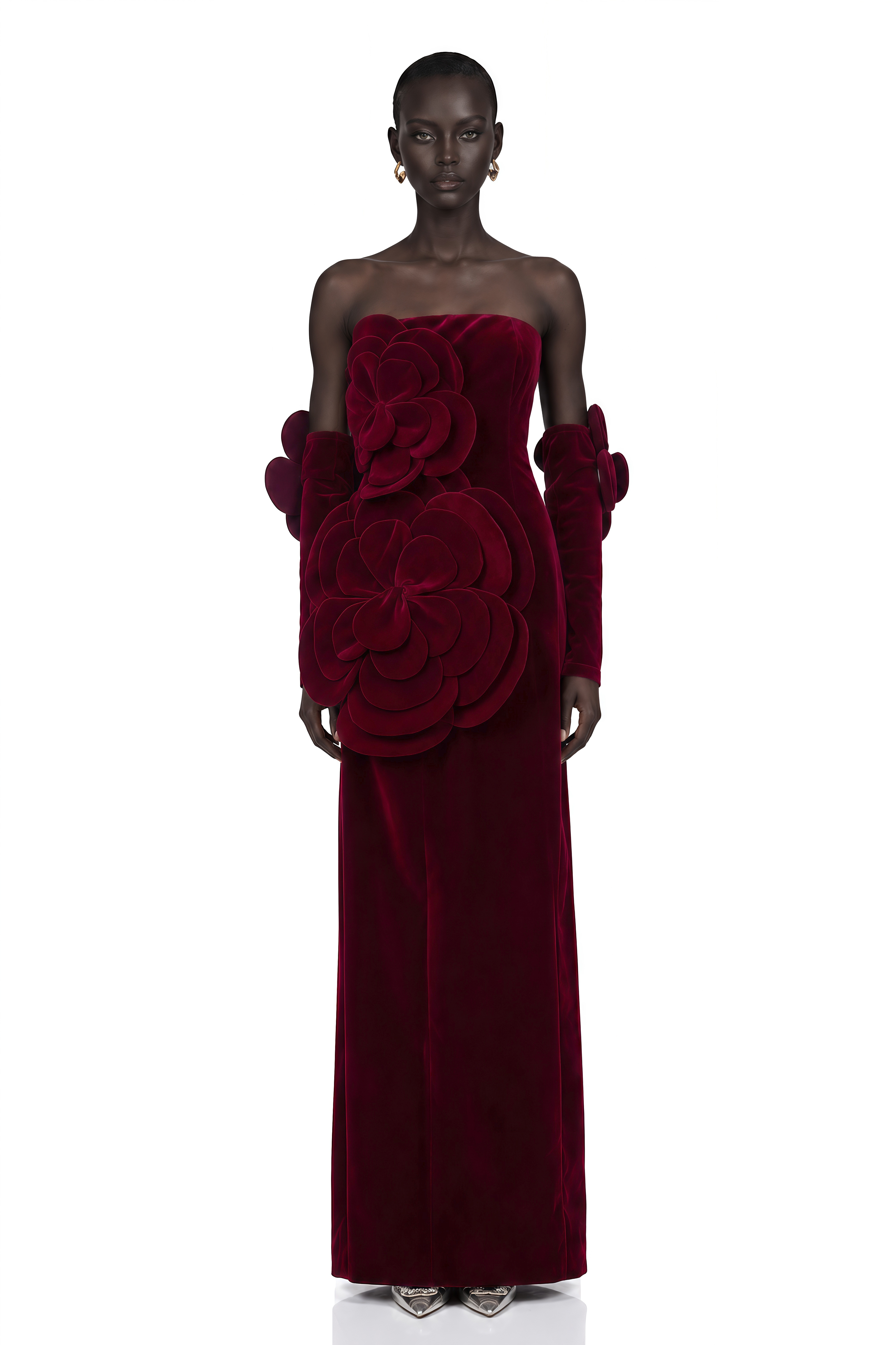 Azura Red Floral Appliqué Maxi Dress