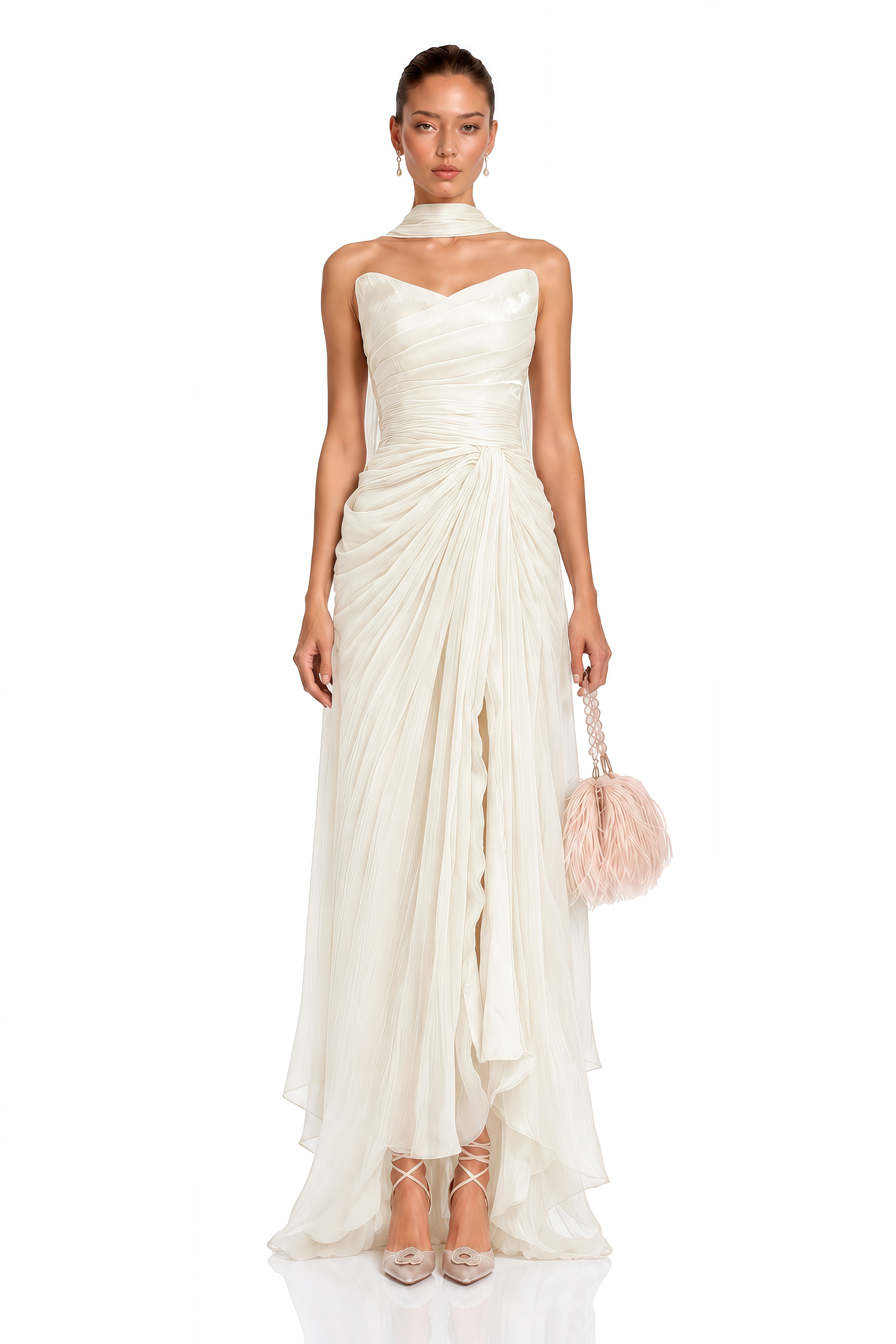 Barbara White Sleeveless Pleated Maxi Dress