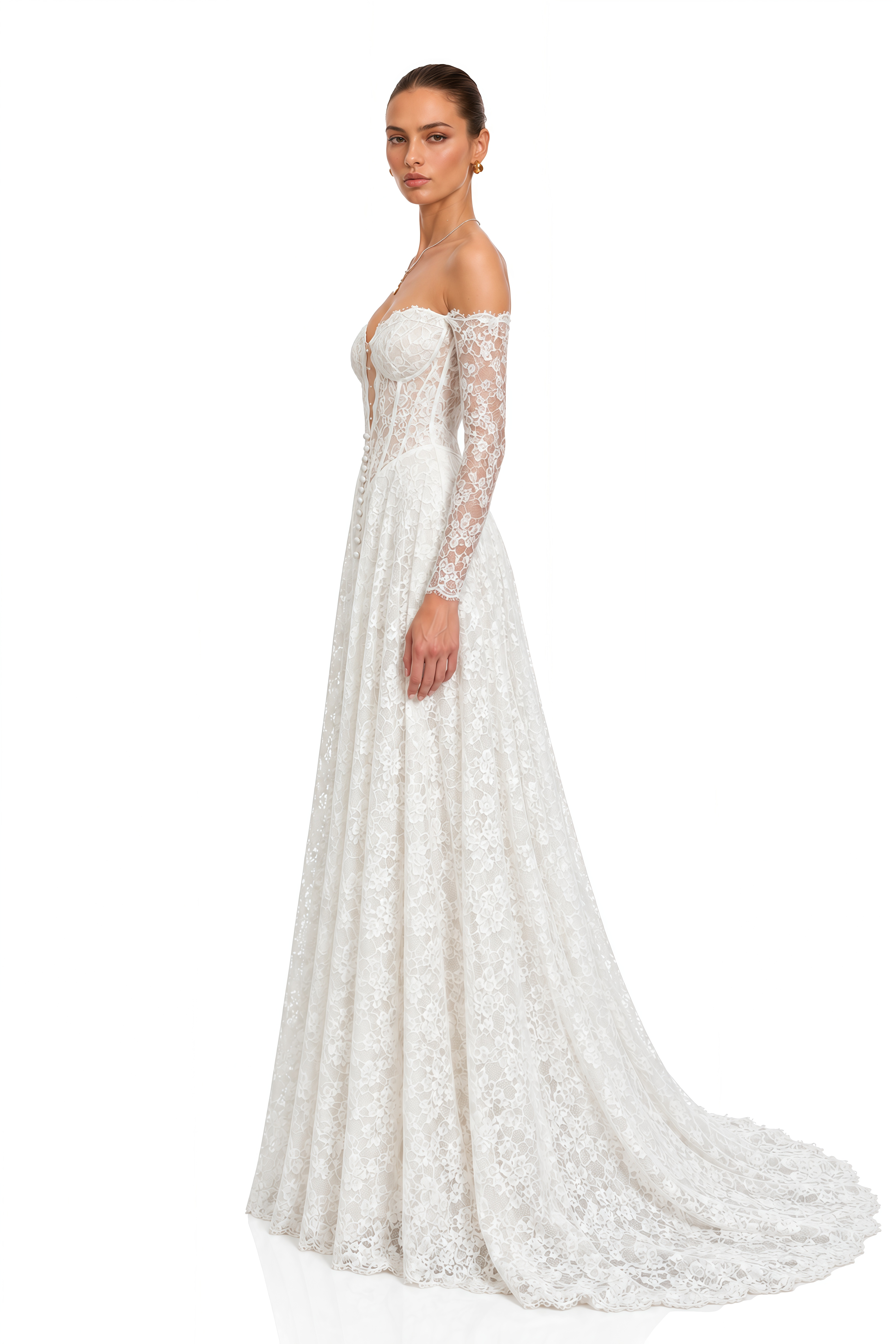 Beatriz Ivory Off Shoulder Lace Corset Maxi Dress