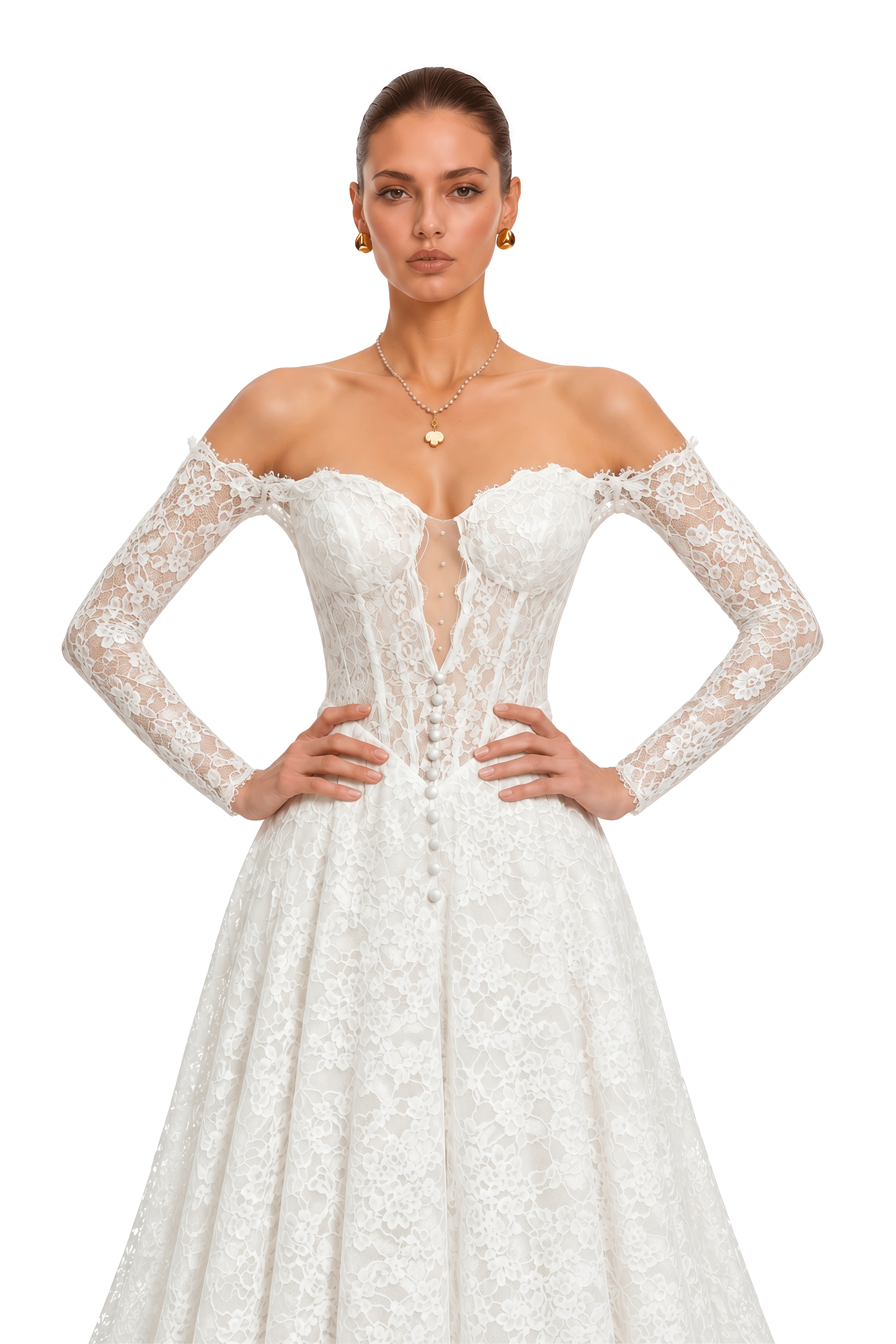 Beatriz Ivory Off Shoulder Lace Corset Maxi Dress
