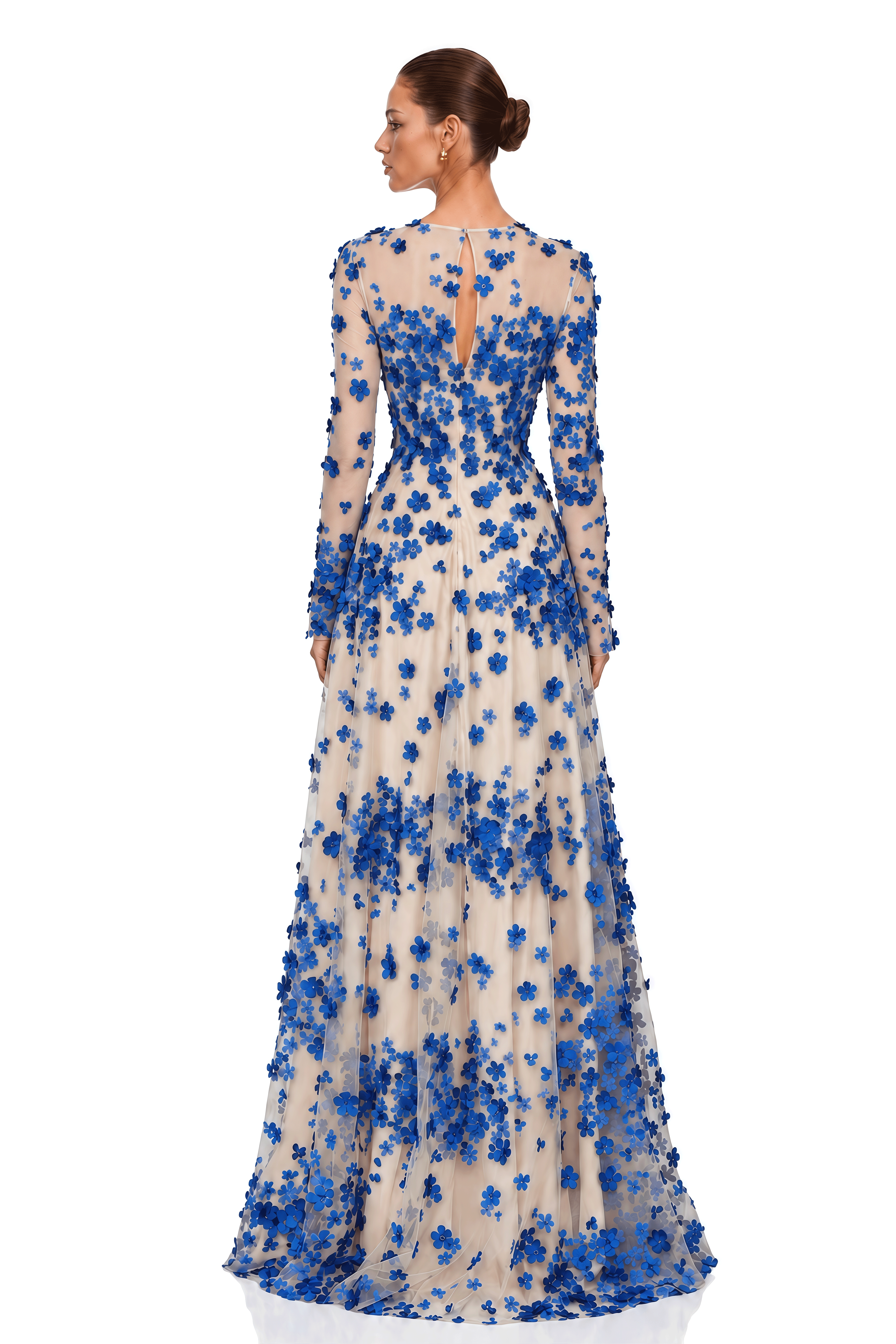 Bella Blue 3D Floral Long Sleeve Maxi Dress