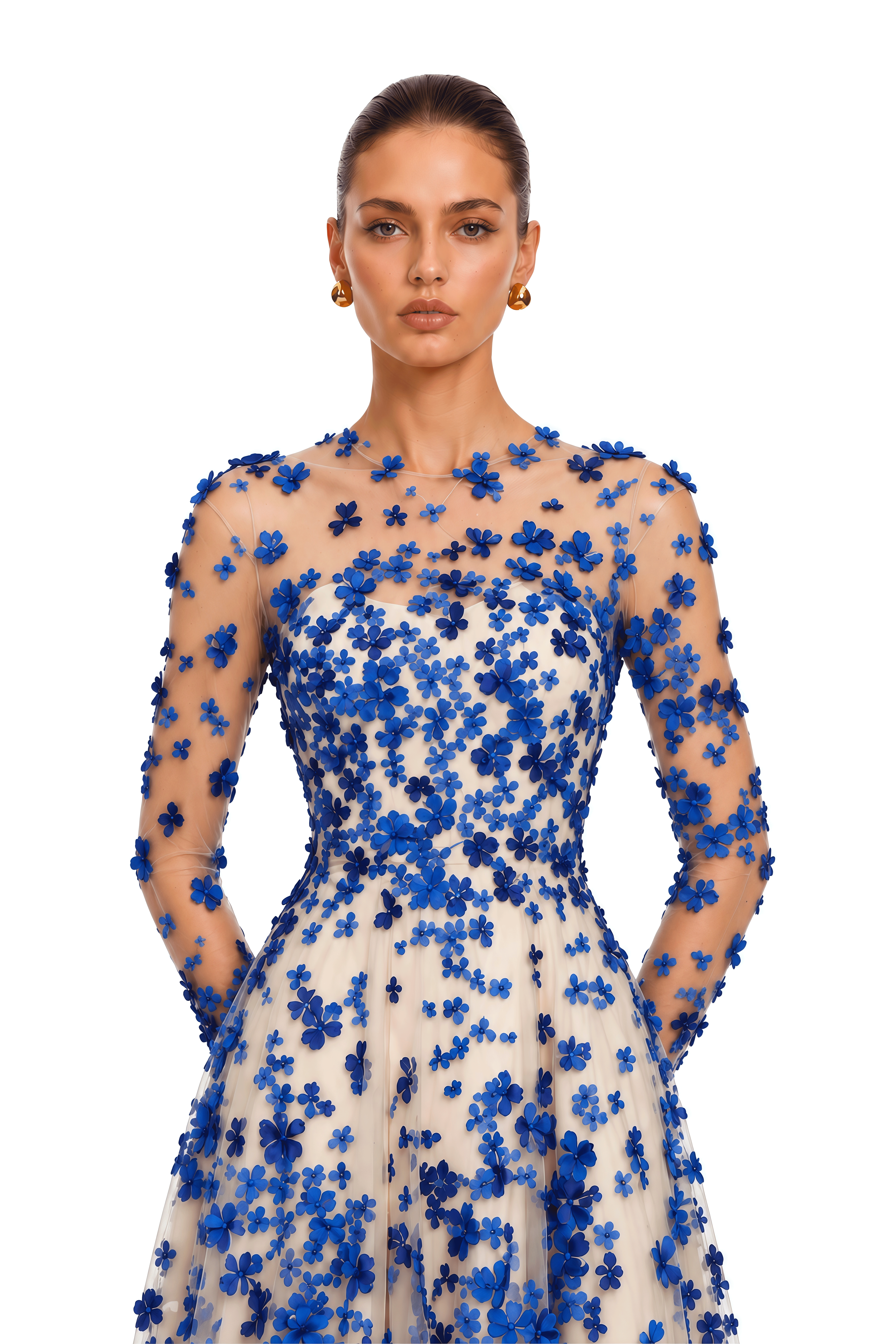 Bella Blue 3D Floral Long Sleeve Maxi Dress