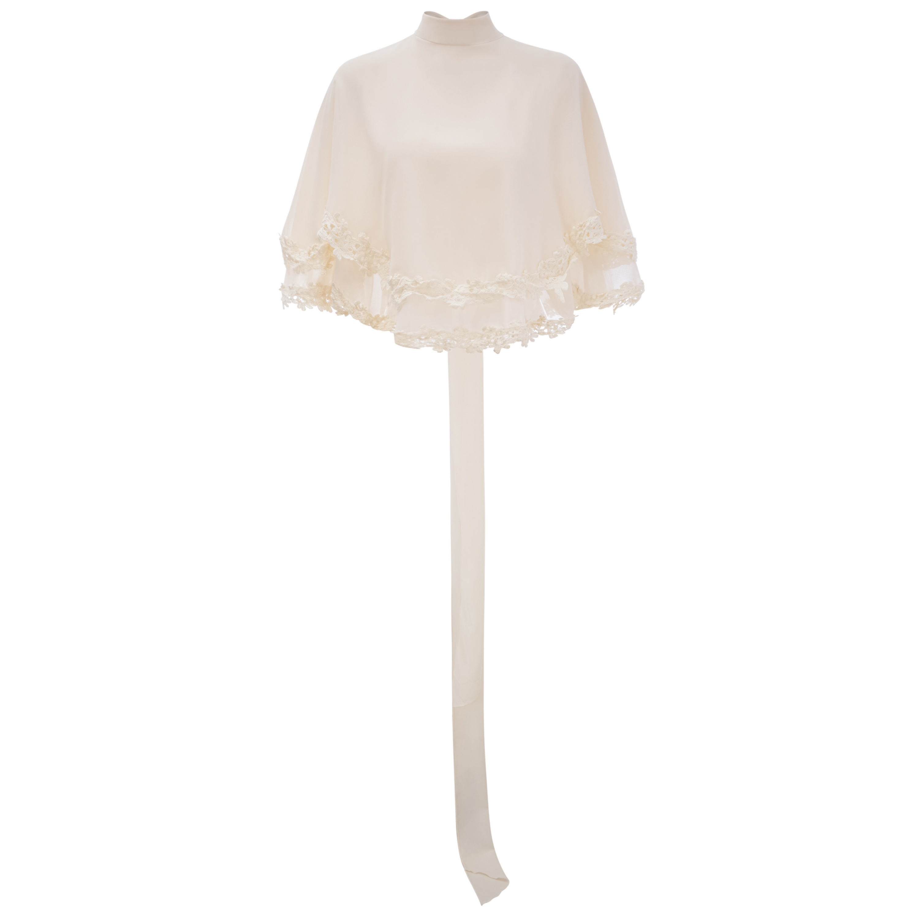 Benigna White Cape Sleeve Top & Skirt Set With Lace Trim