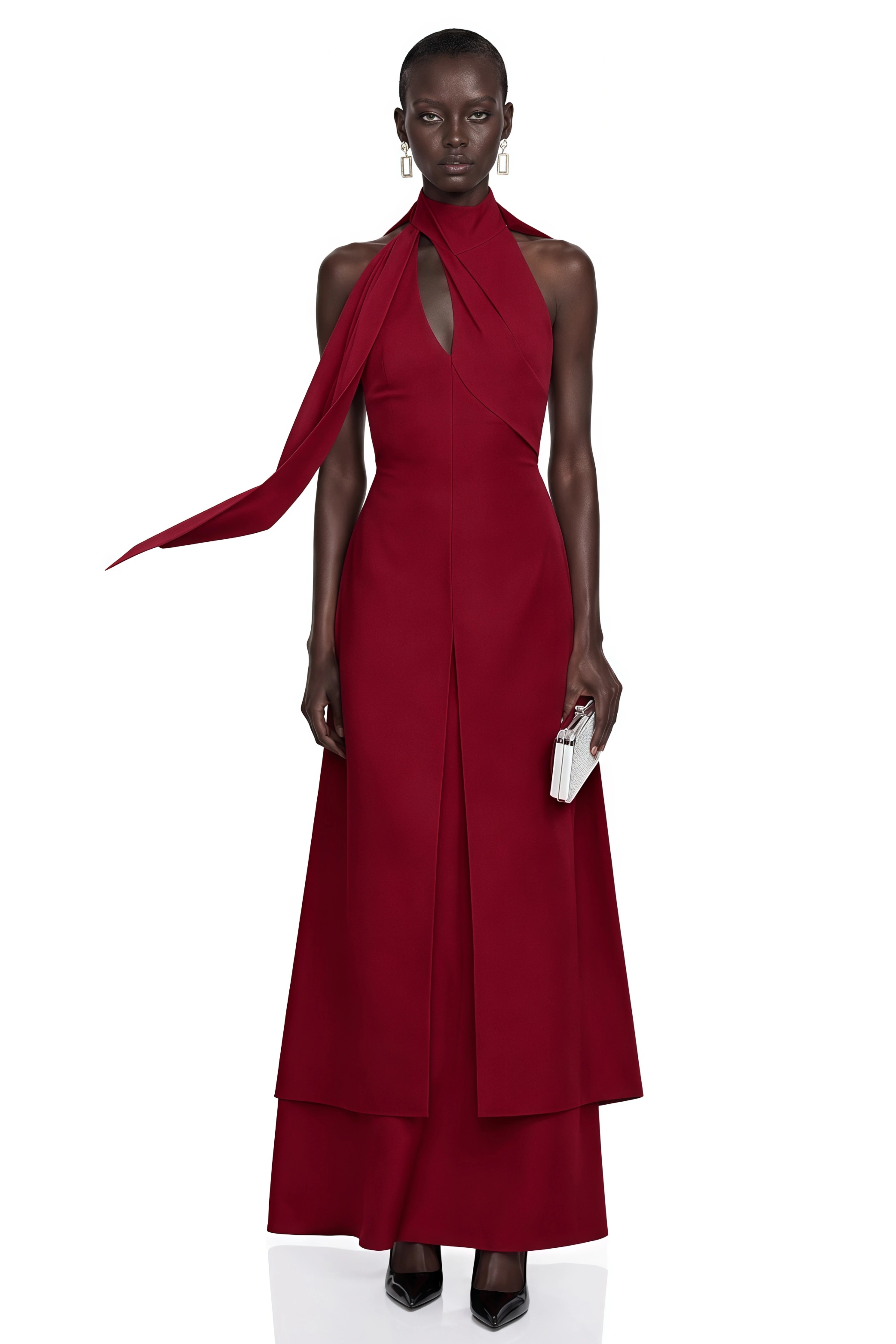 Berenice Red Halterneck Maxi Dress with Cut-Outs