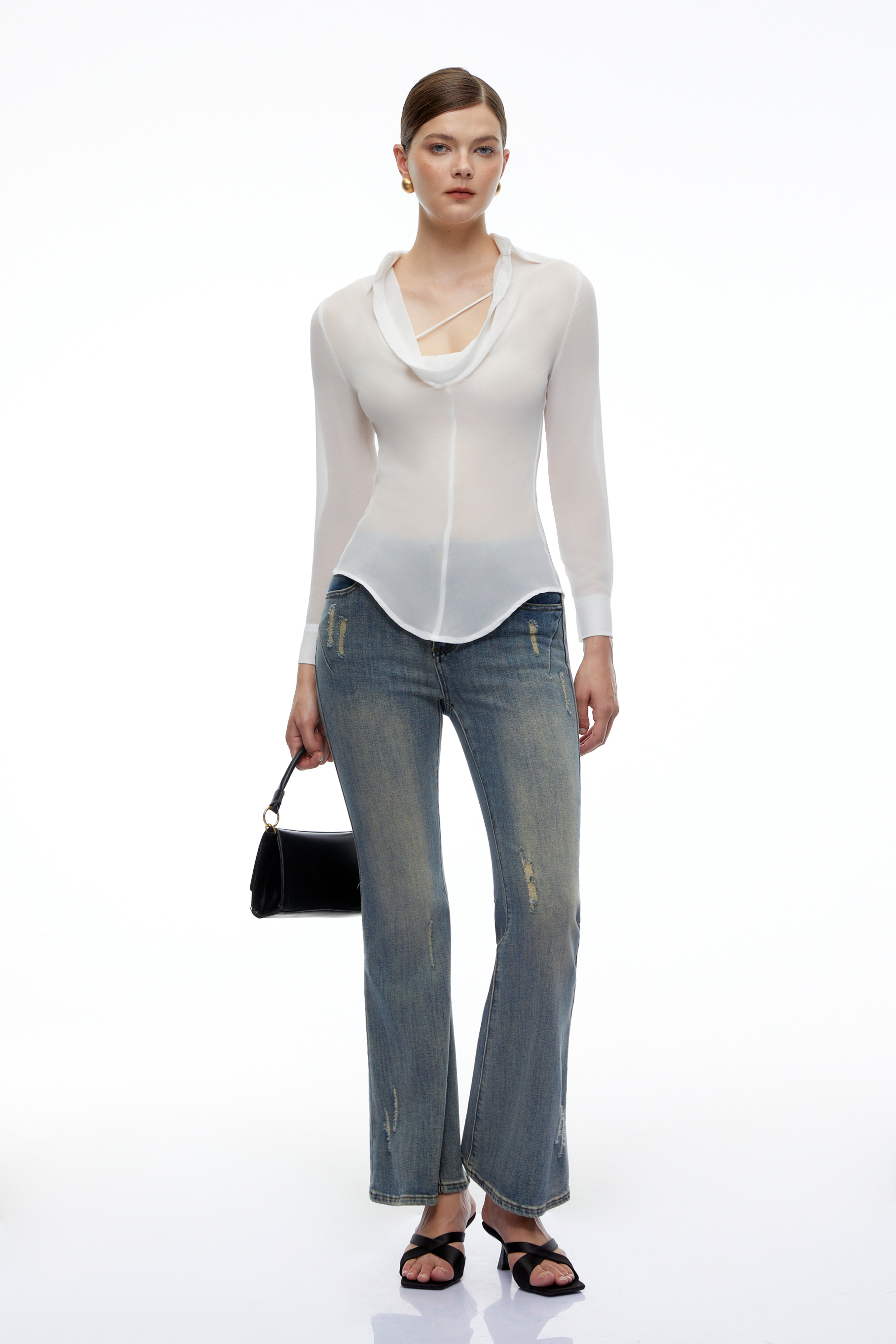 Blaire White Cowl Neck Long Sleeve Top