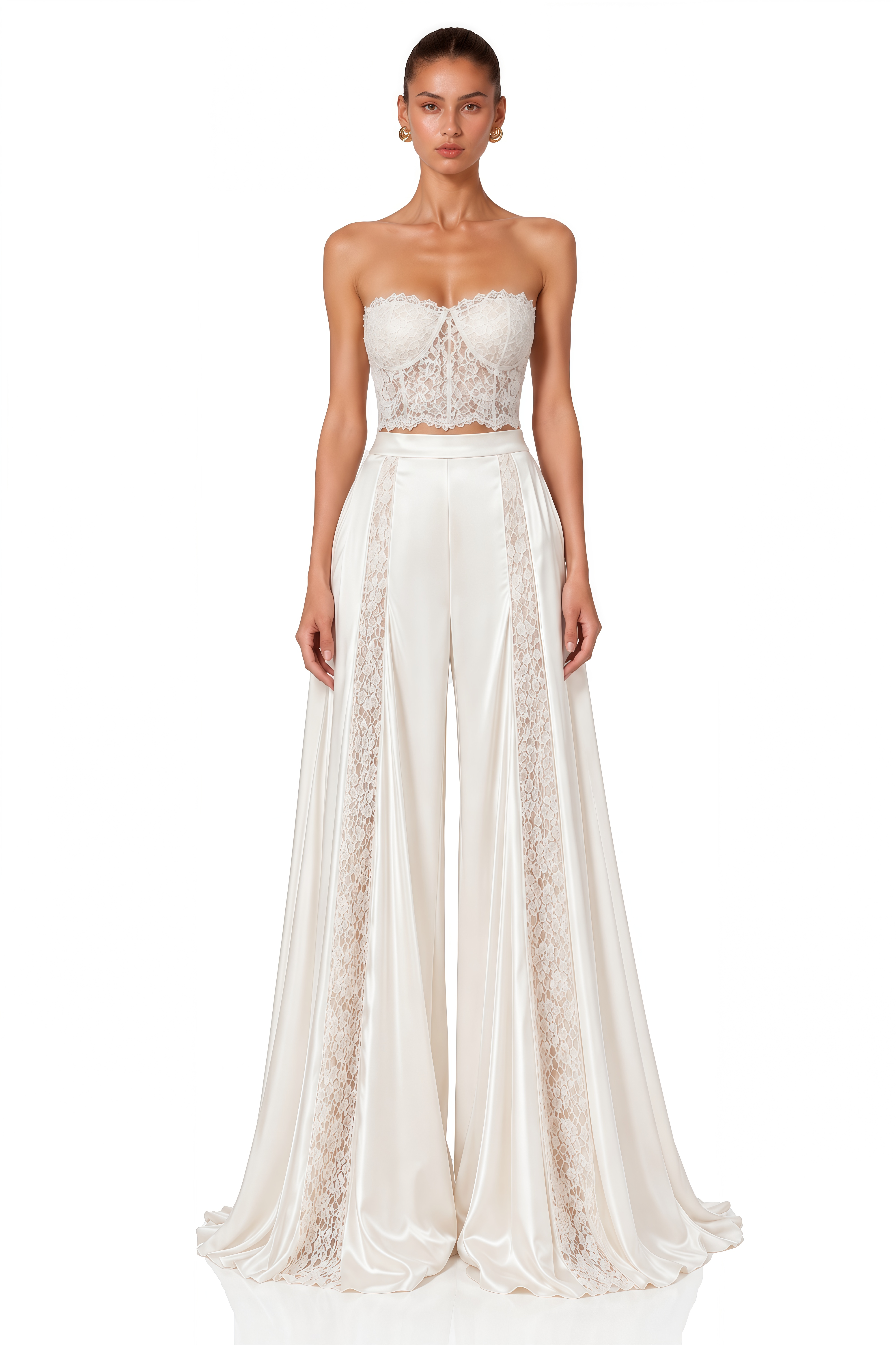 Blanka White Lace Top & Wide Leg Trousers Set