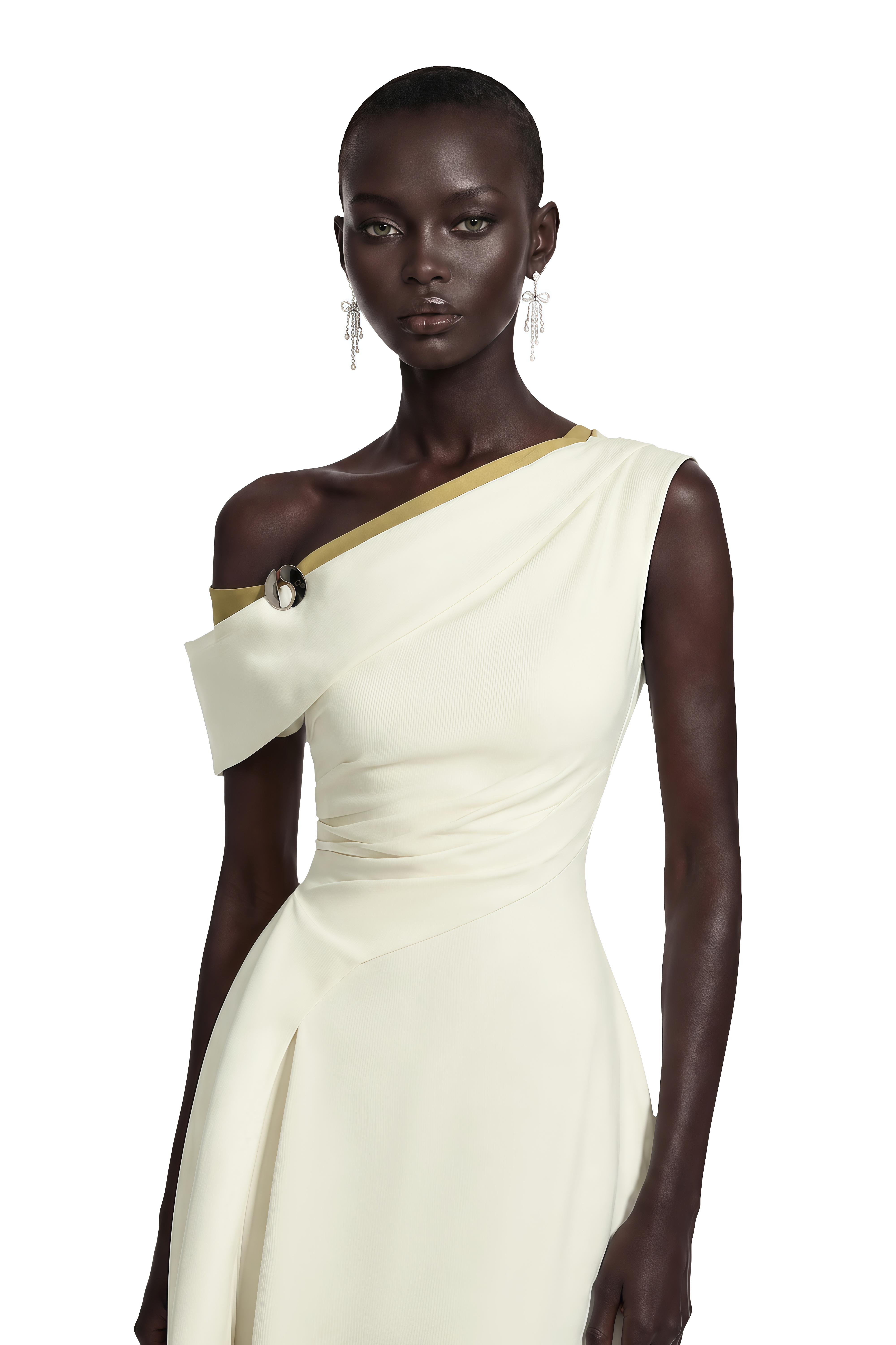 Blossom White One Shoulder Ruched Midi Dress