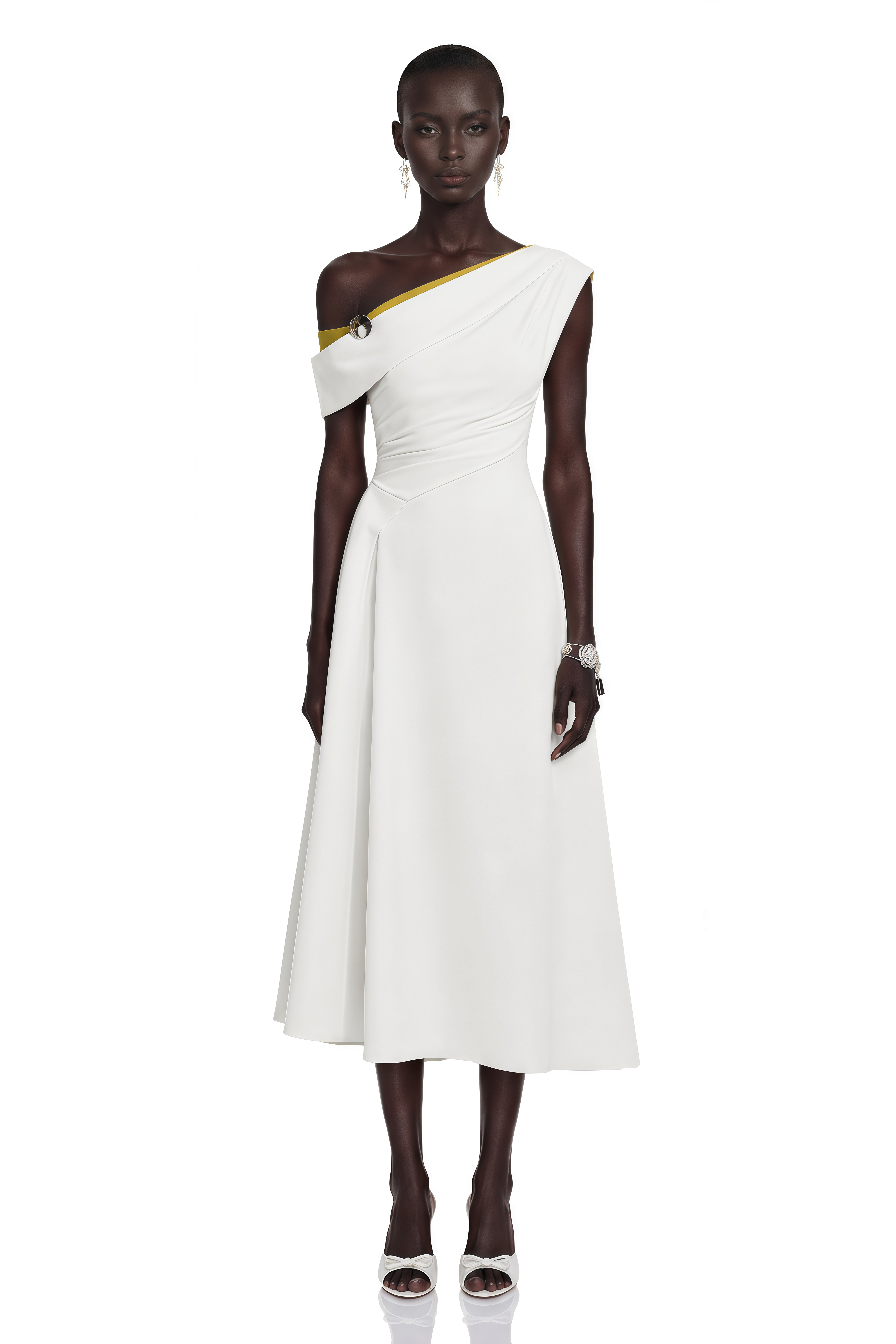 Blossom White One Shoulder Ruched Midi Dress