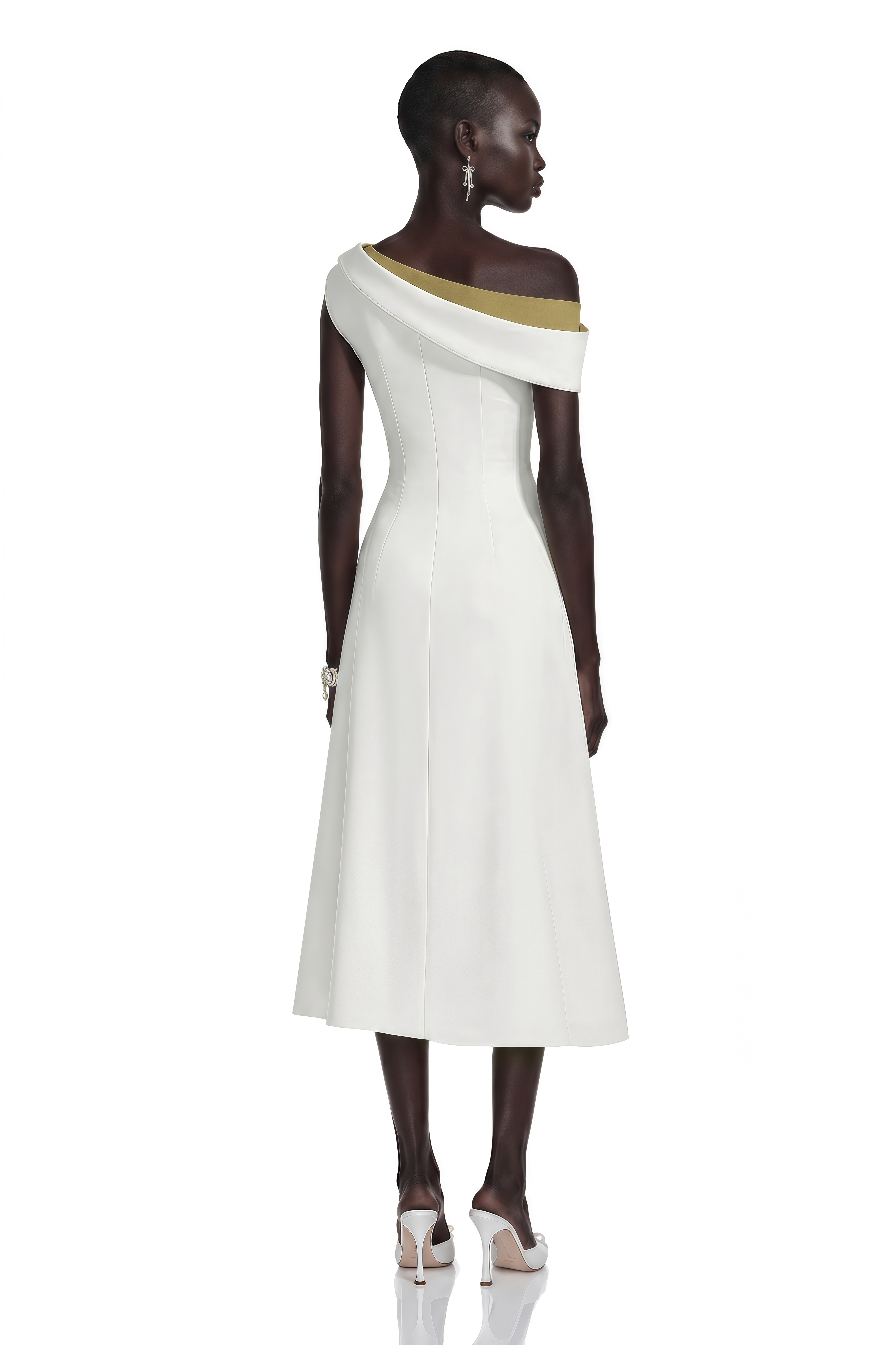 Blossom White One Shoulder Ruched Midi Dress