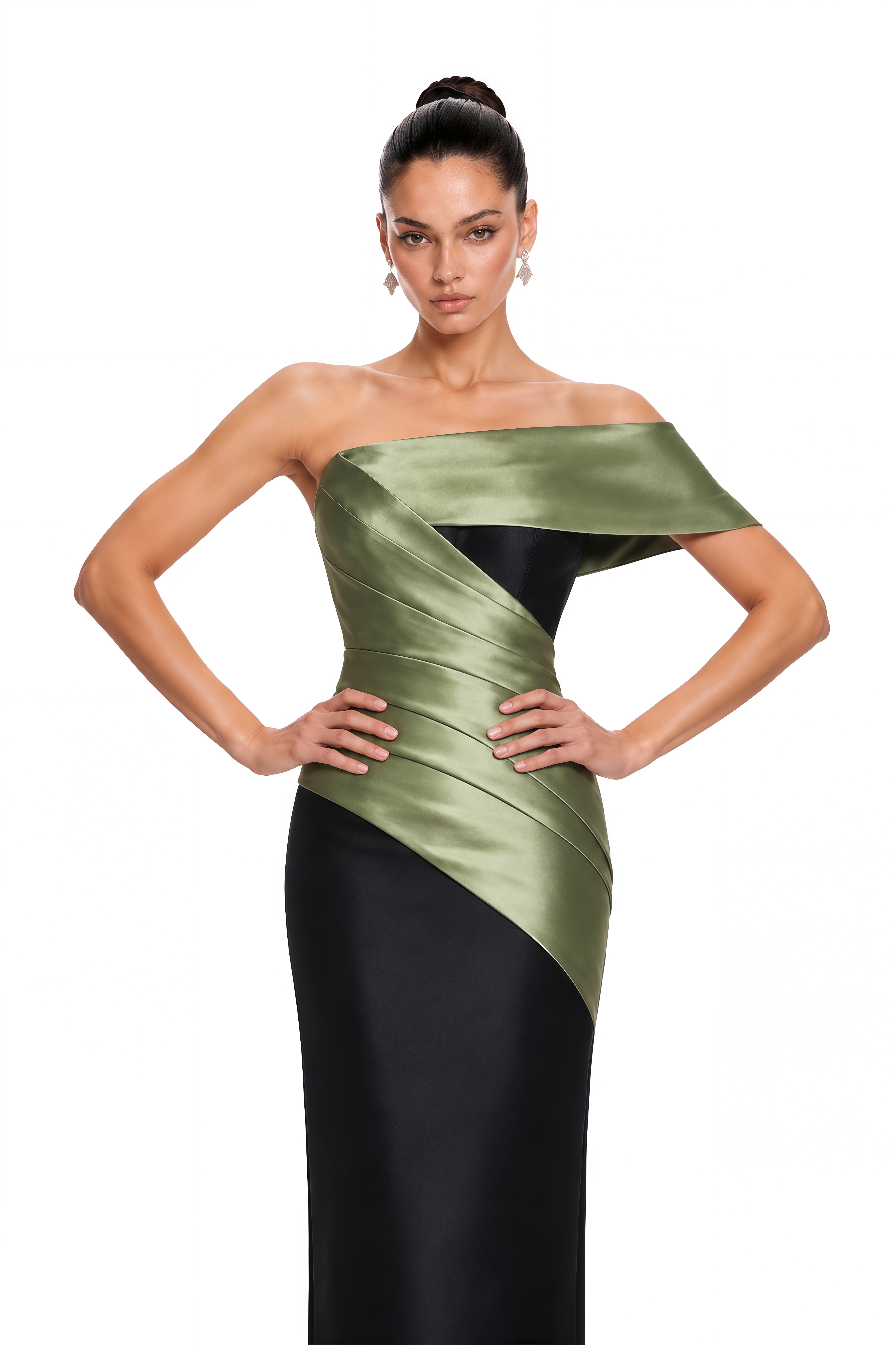 Blythe Black Color Block Draped Maxi Dress