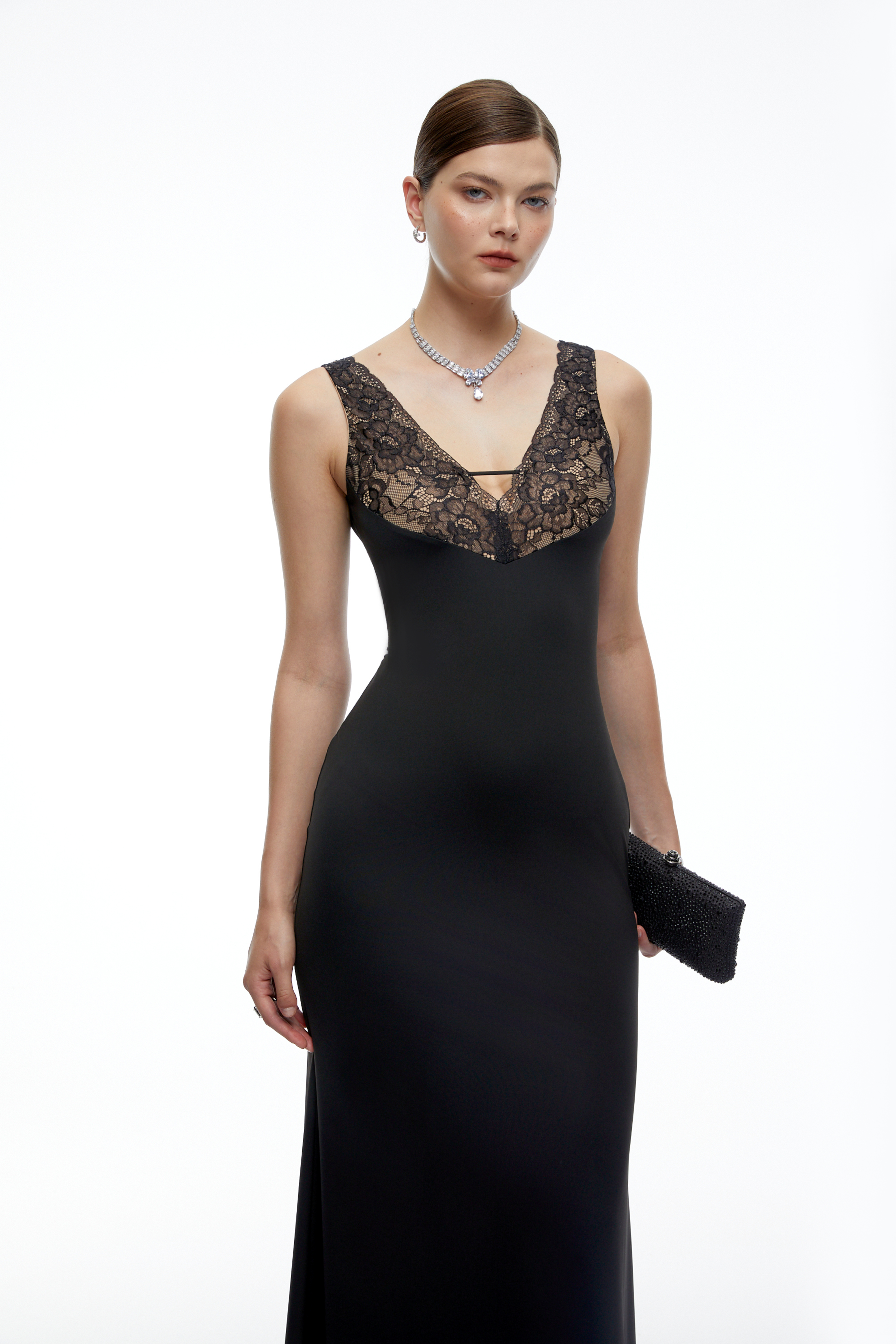 Blythe Black Lace Trim V-Neck Maxi Dress