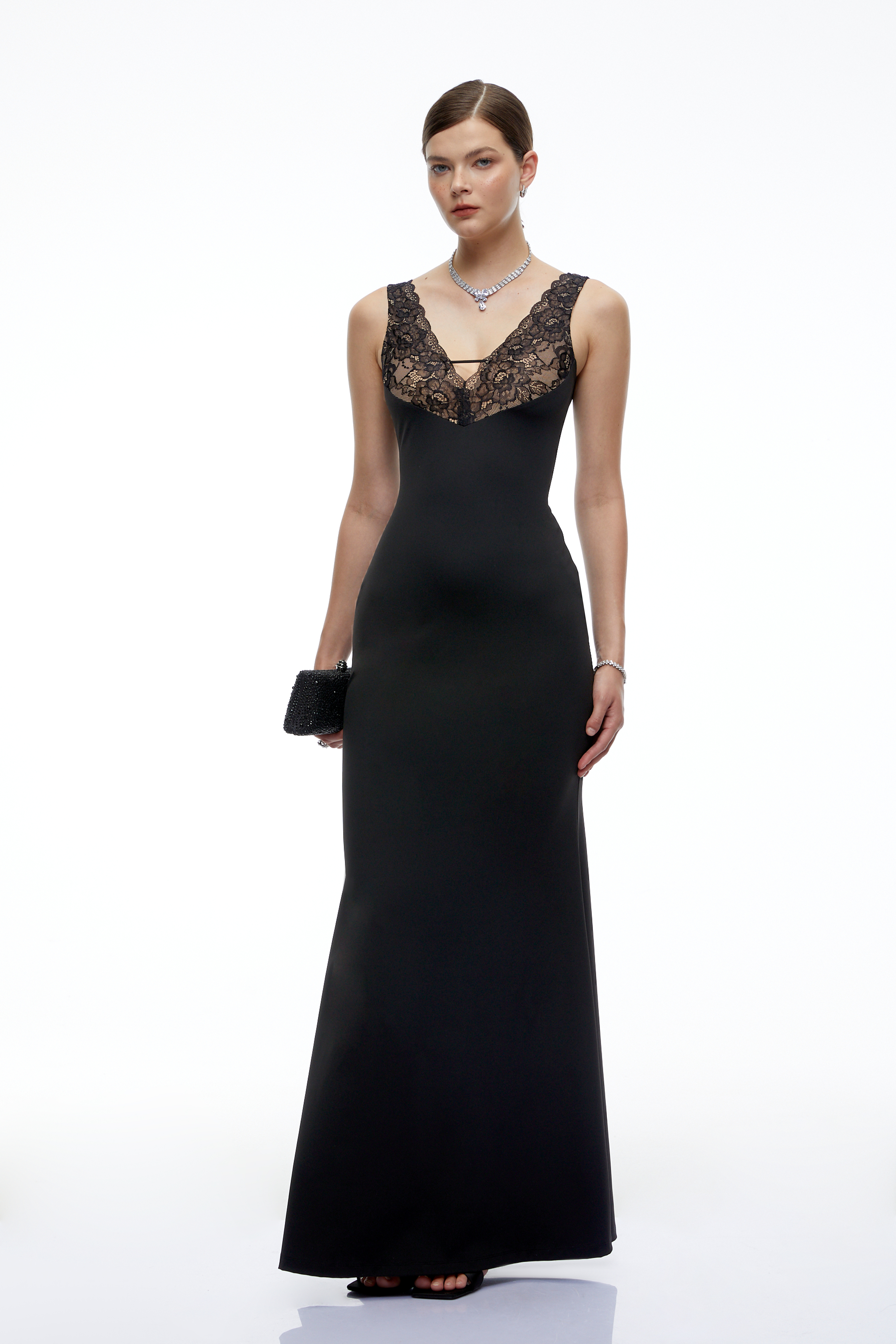 Blythe Black Lace Trim V-Neck Maxi Dress