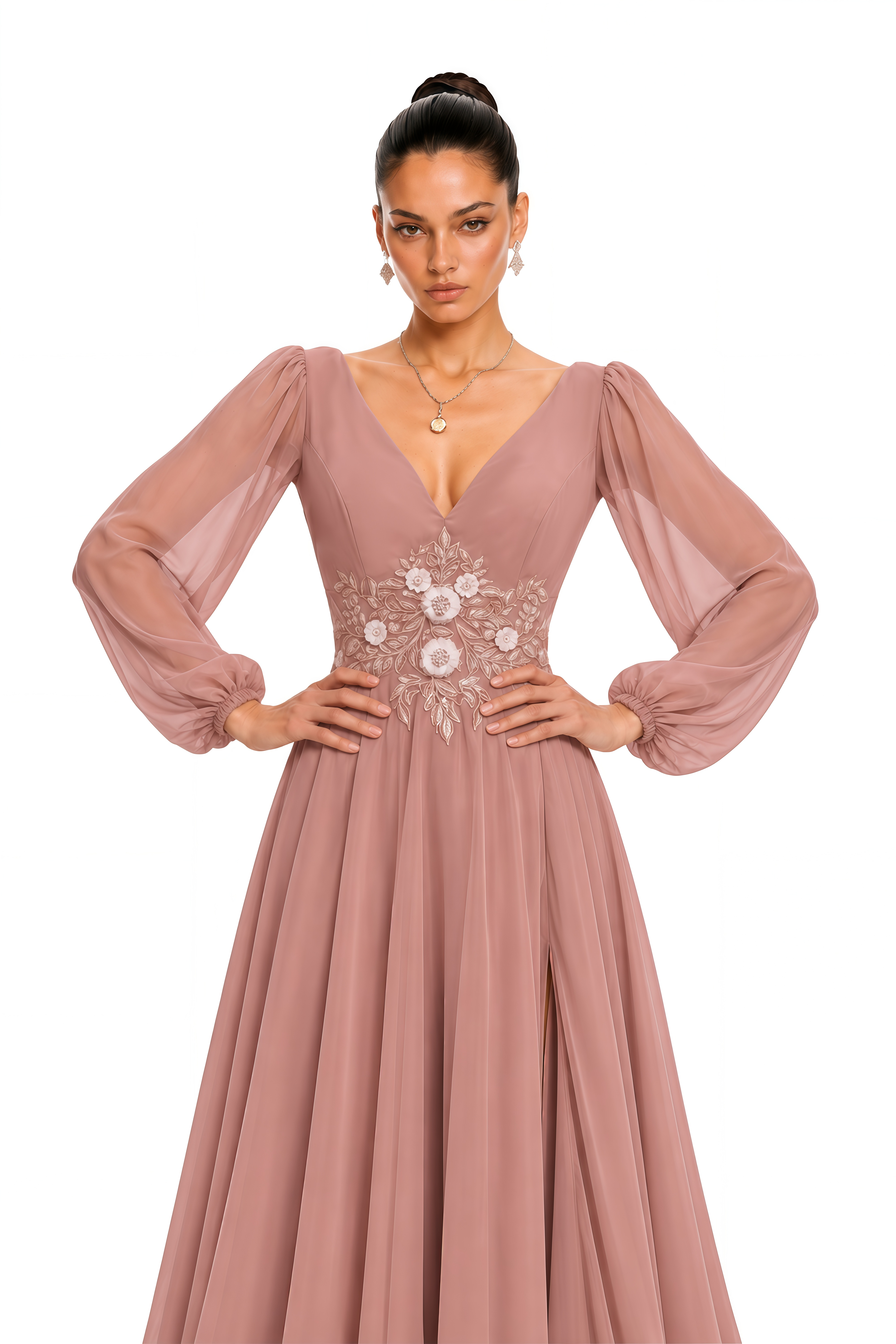 Bonnie Pink Long Sleeve Slit Maxi Dress