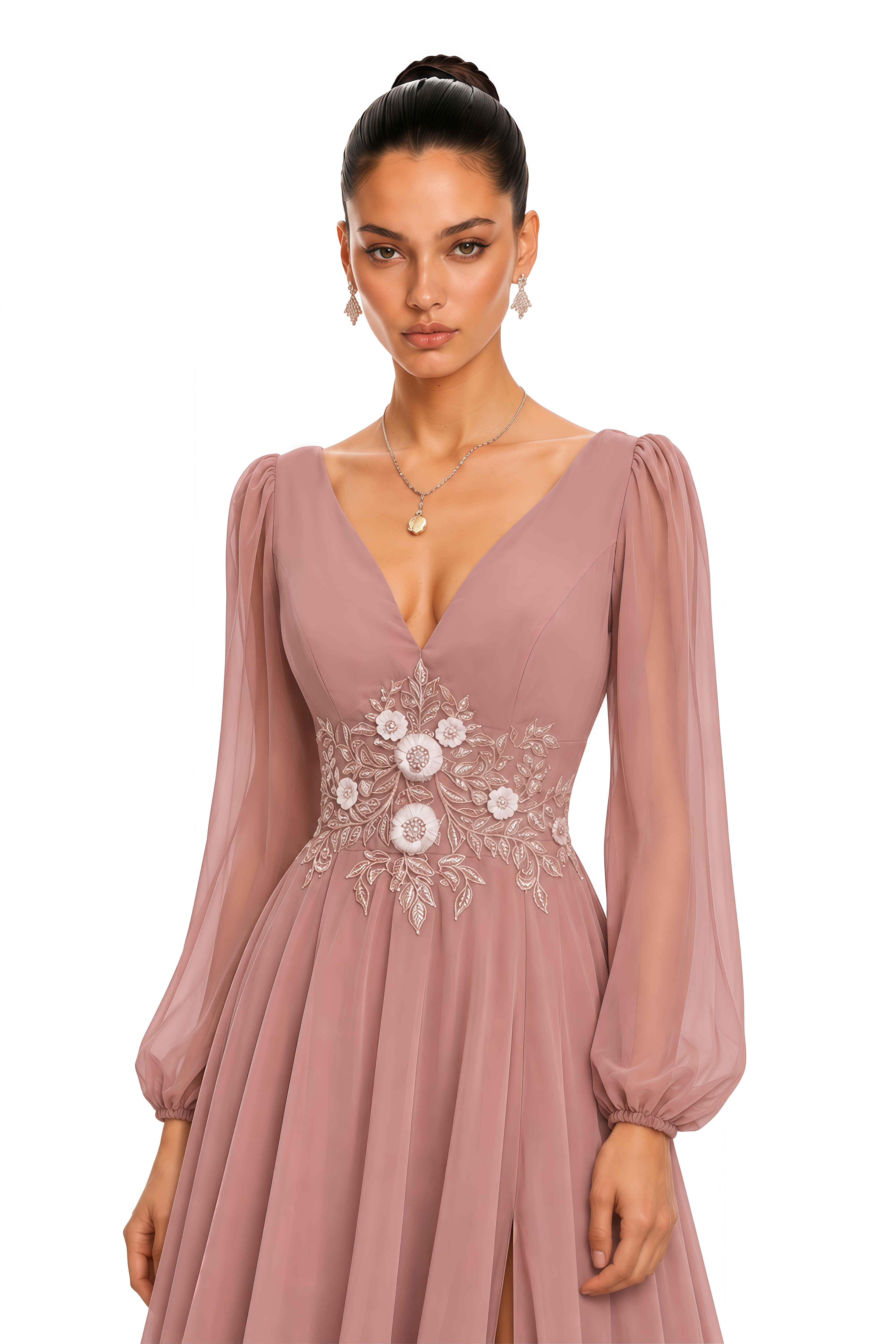 Bonnie Pink Long Sleeve Slit Maxi Dress