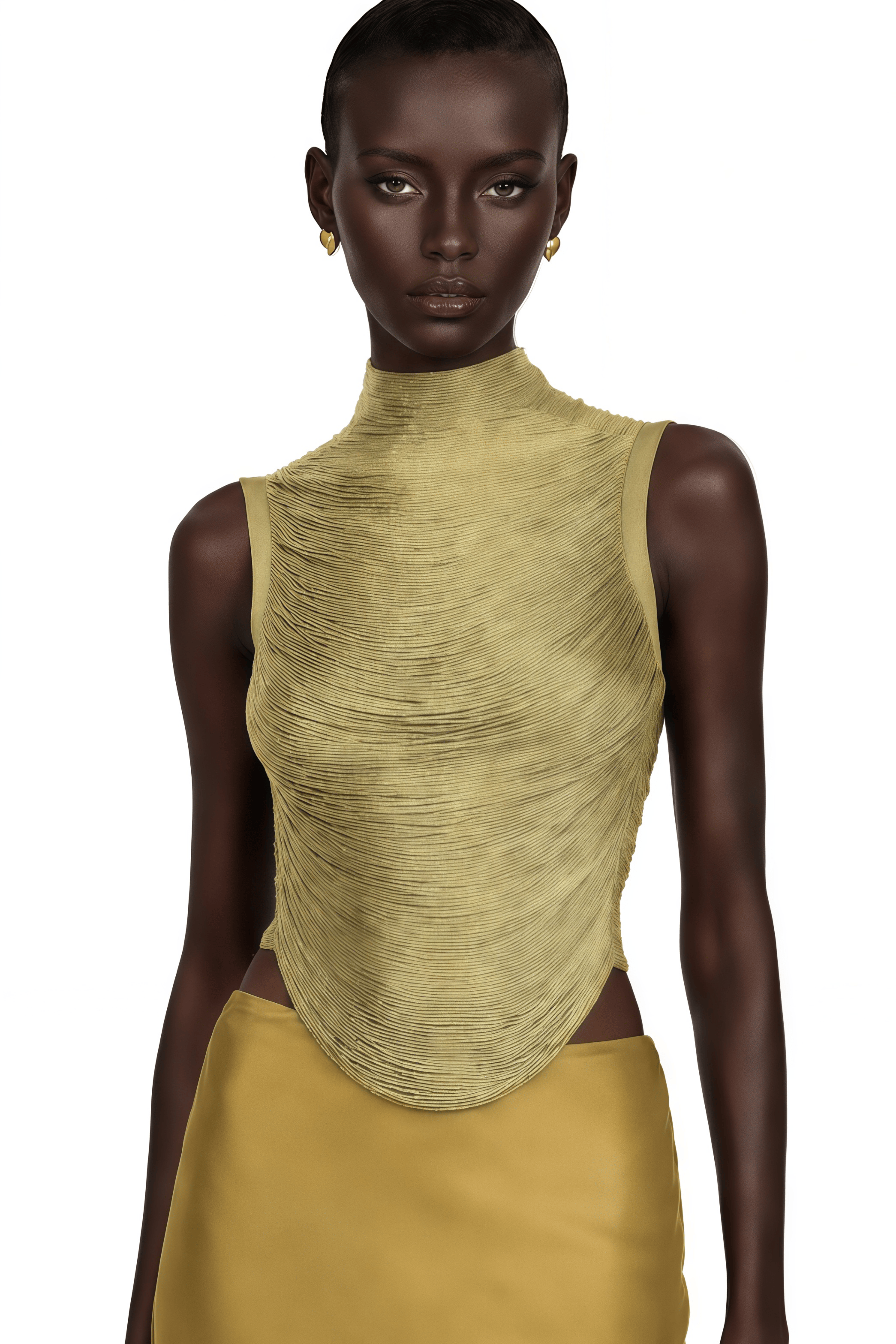 Borbála Gold Fringed Top & Satin Skirt Set