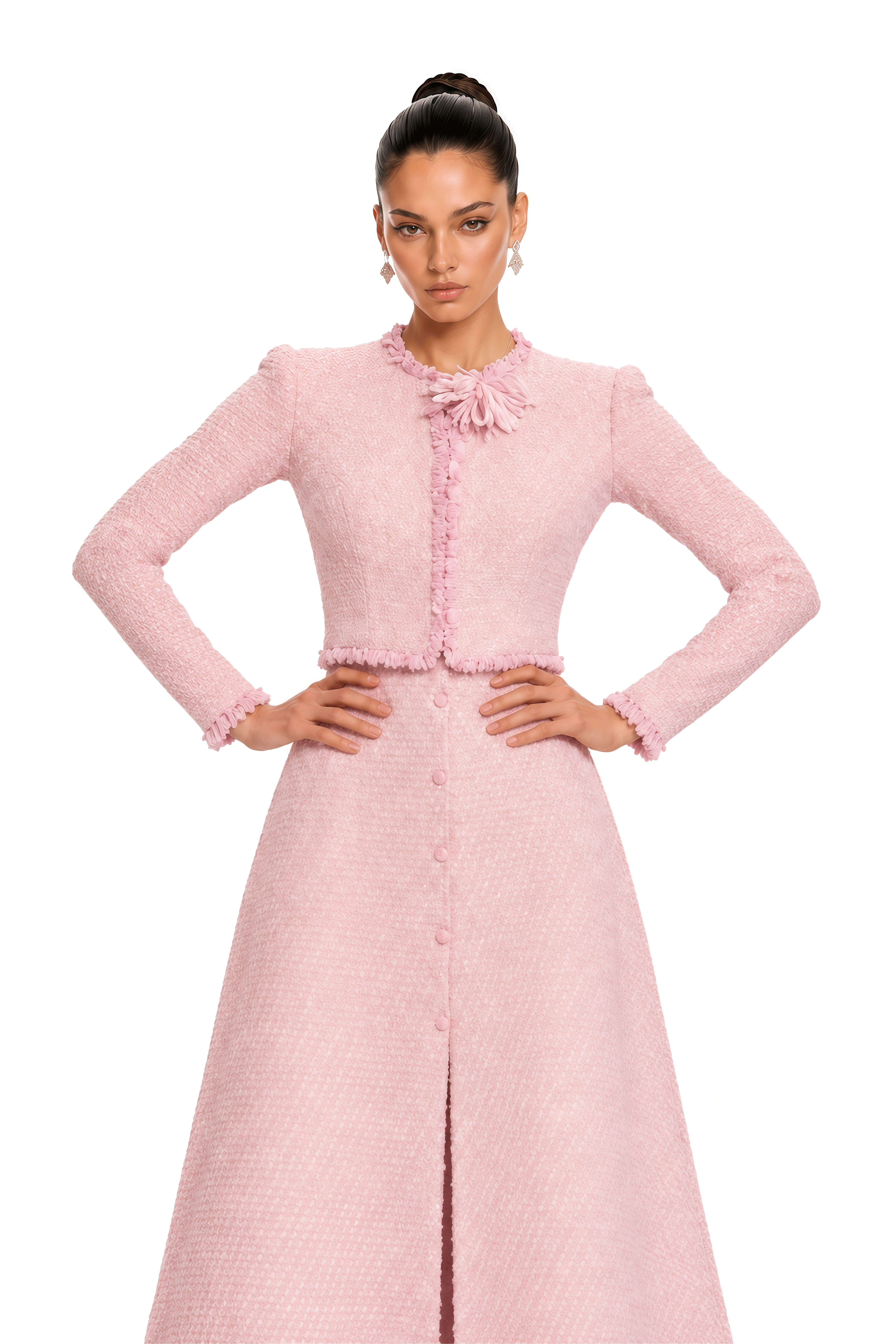 Briony Pink Tweed Jacket & Skirt Set with Fringe