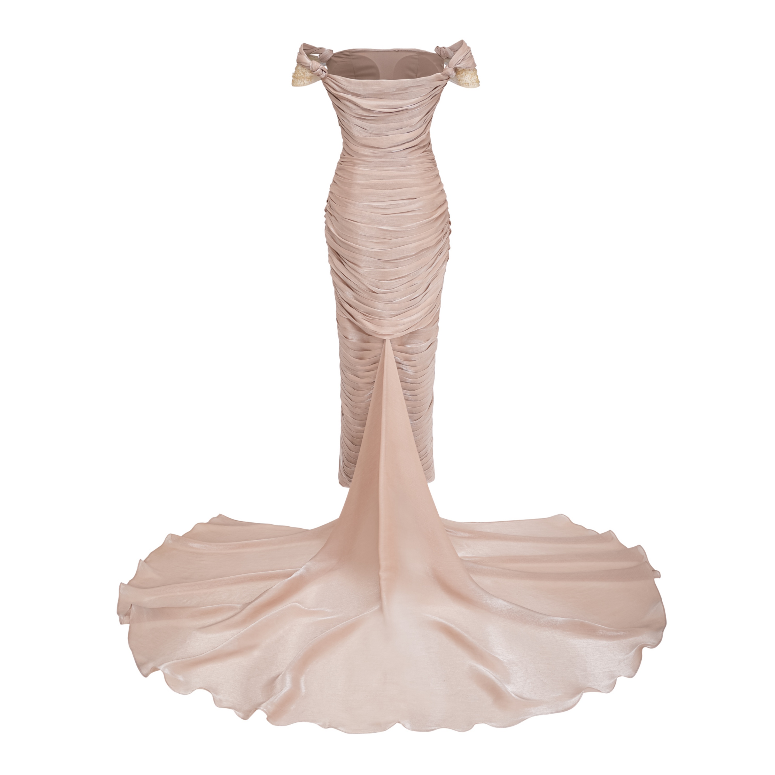 Bruna Gold Embellished Ruched Asymmetrical Maxi Dress