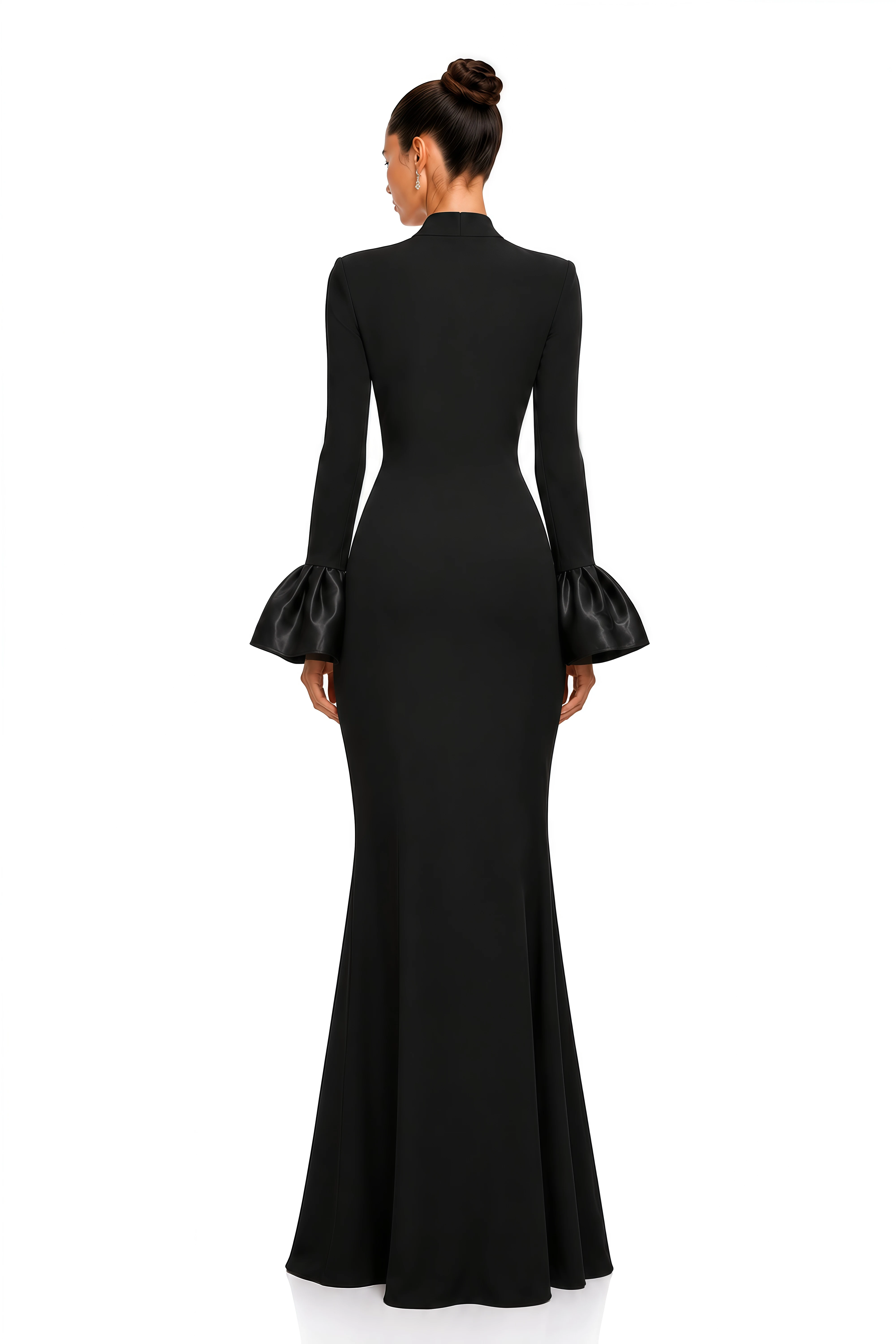 Caitlin Black Square Neck Flared Cuff Maxi Dress