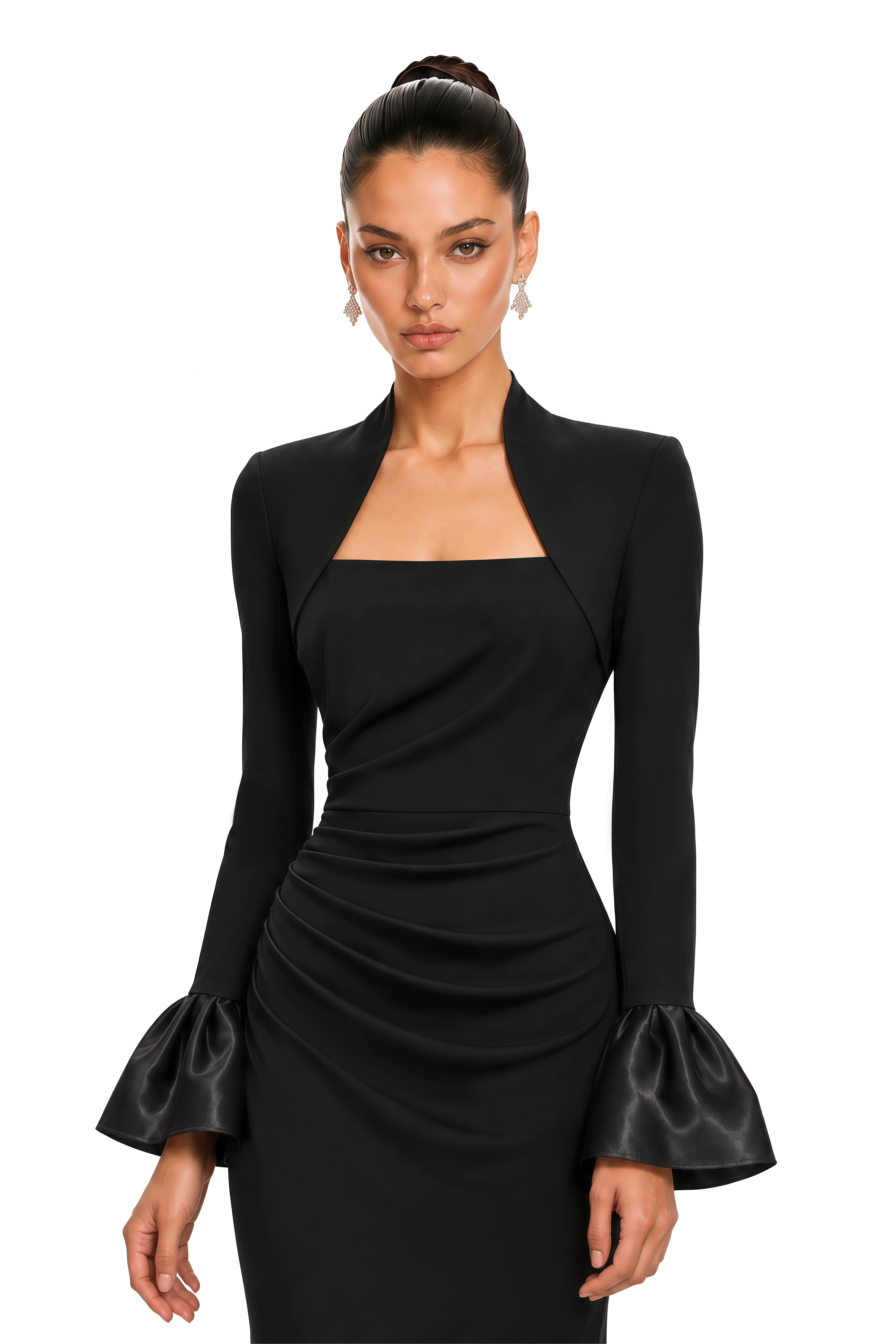 Caitlin Black Square Neck Flared Cuff Maxi Dress
