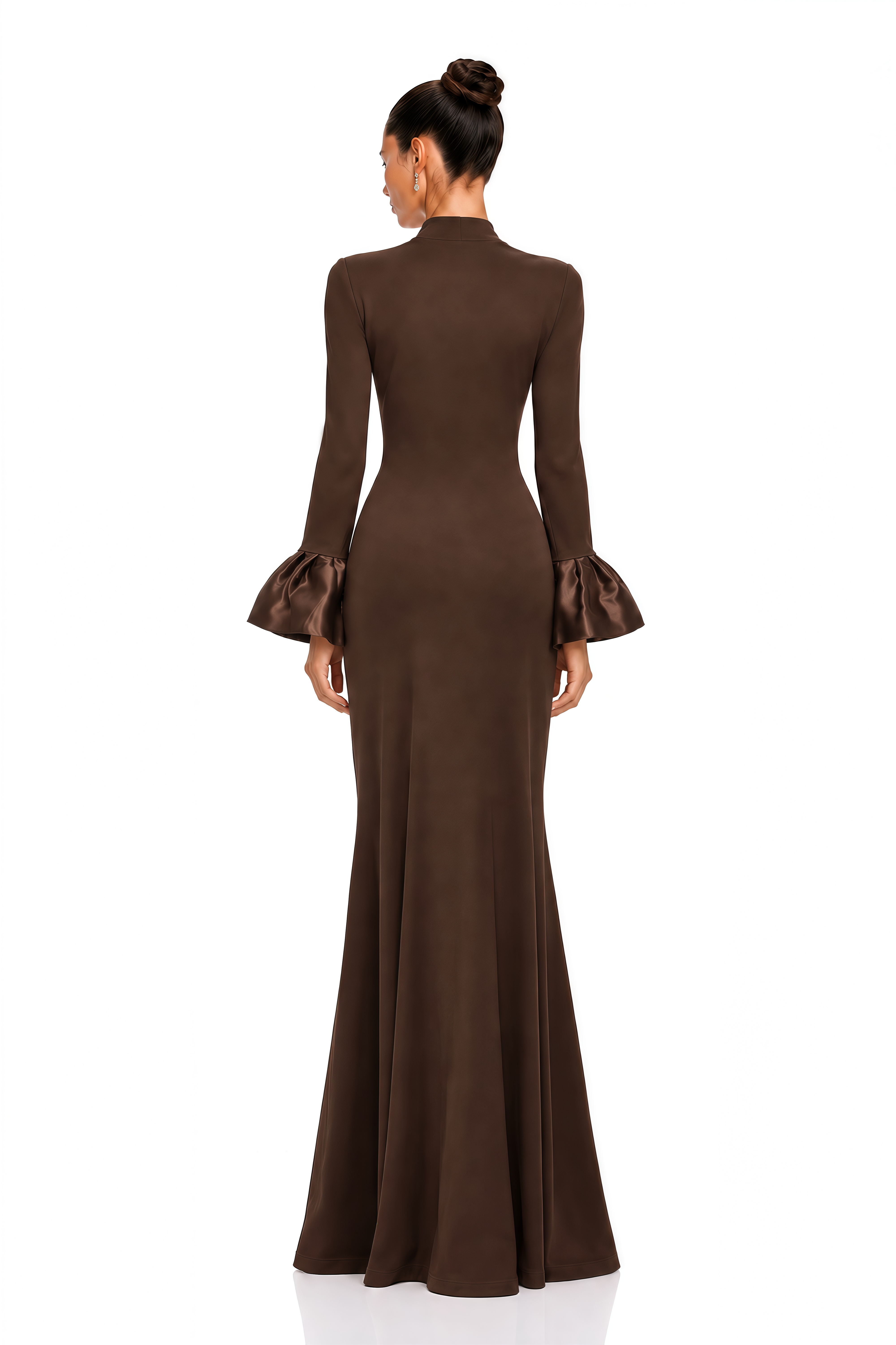 Caitlin Brown Square Neck Flared Cuff Maxi Dress