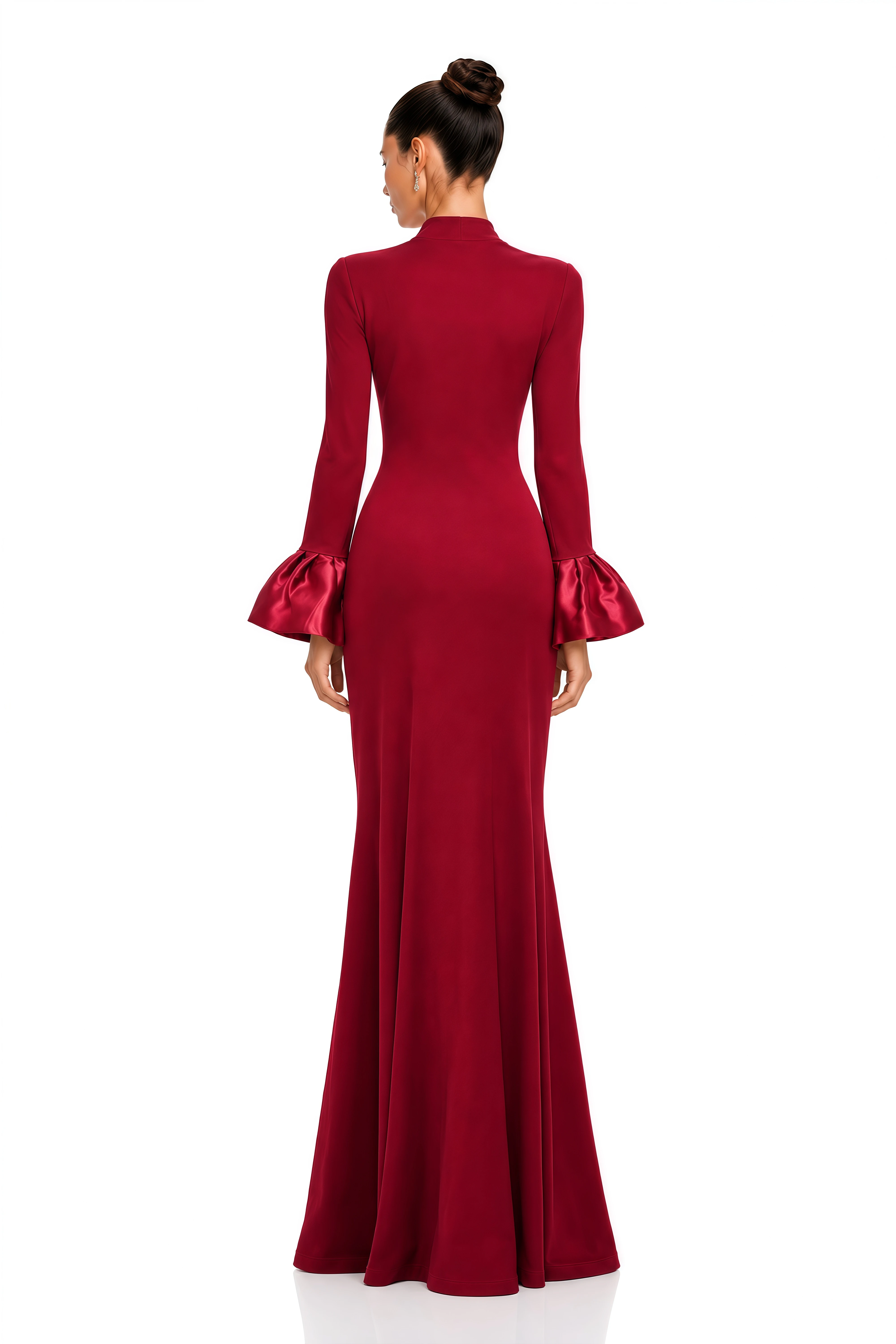 Caitlin Burgundy Square Neck Flared Cuff Maxi Dress