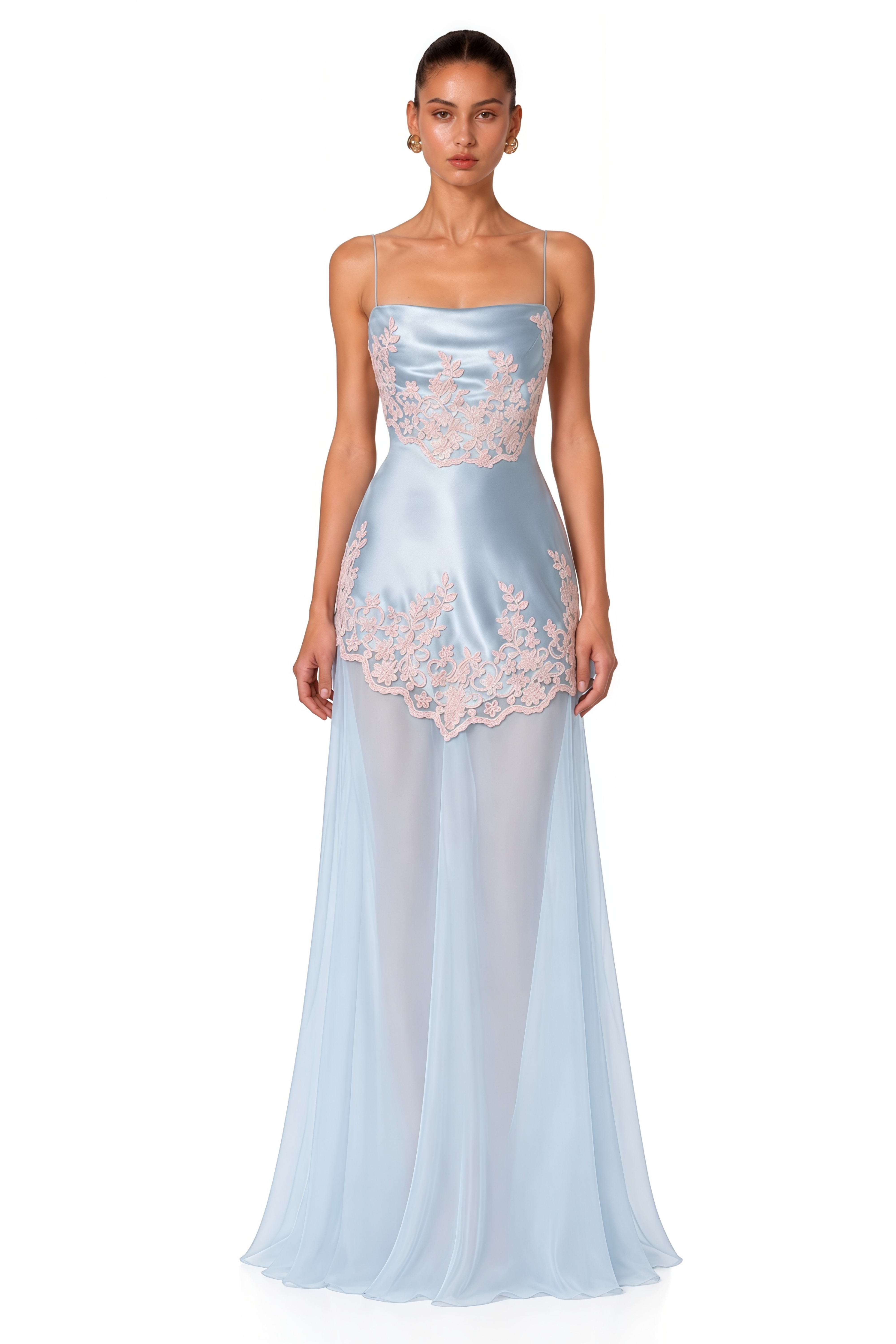 Calliope Blue Spaghetti Strap Satin Maxi Dress