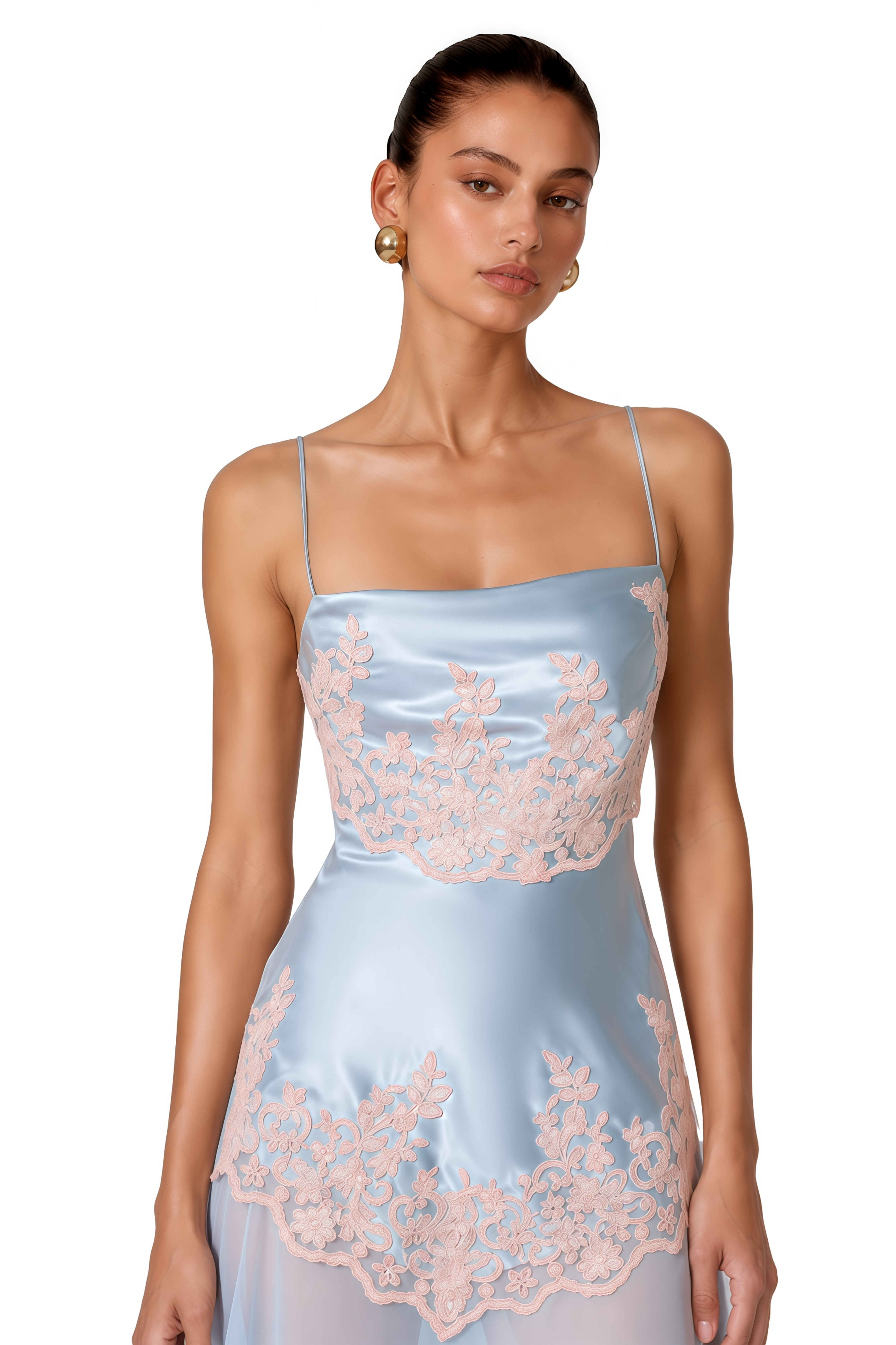 Calliope Blue Spaghetti Strap Satin Maxi Dress