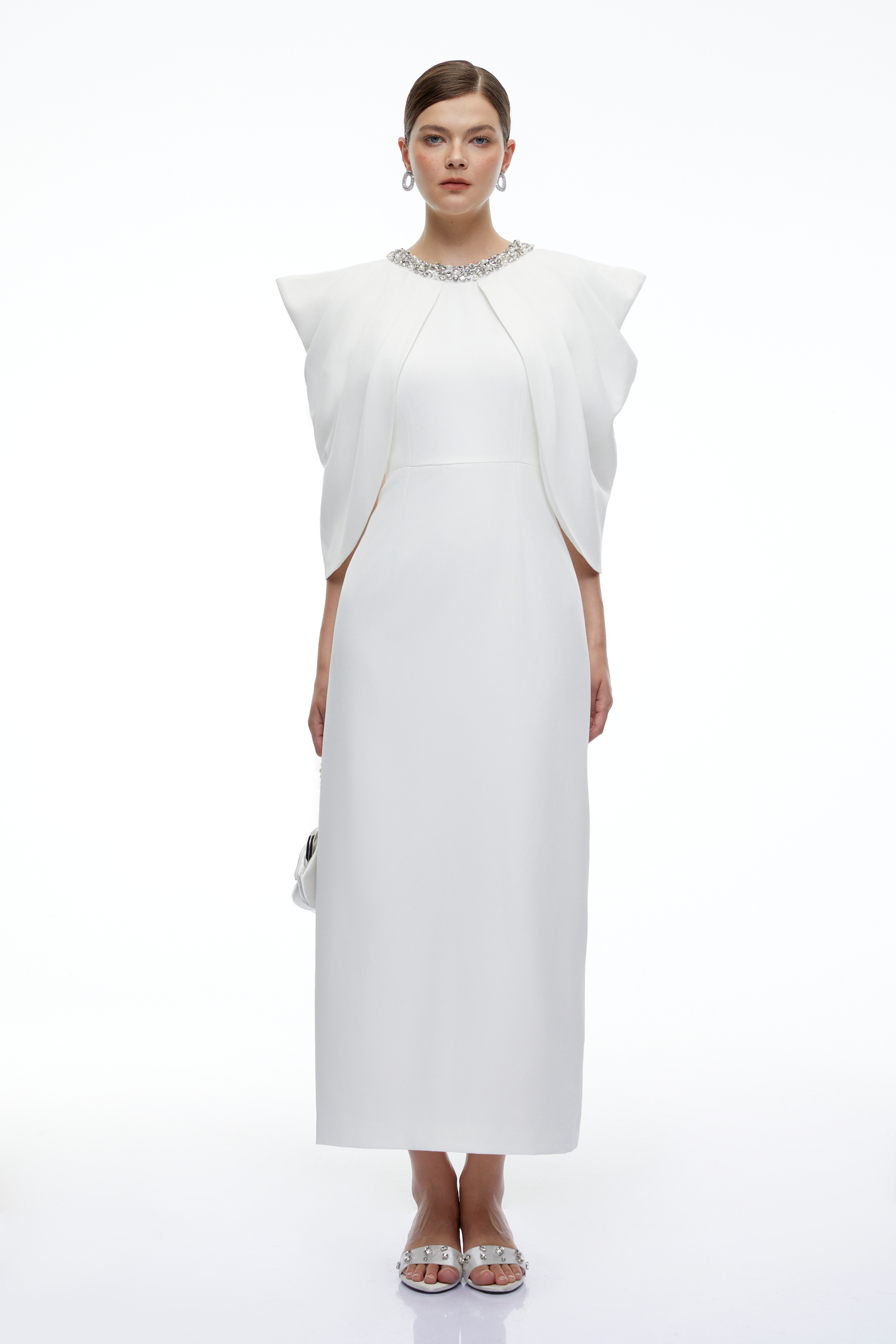 Calliope White Cape Sleeve Maxi Dress